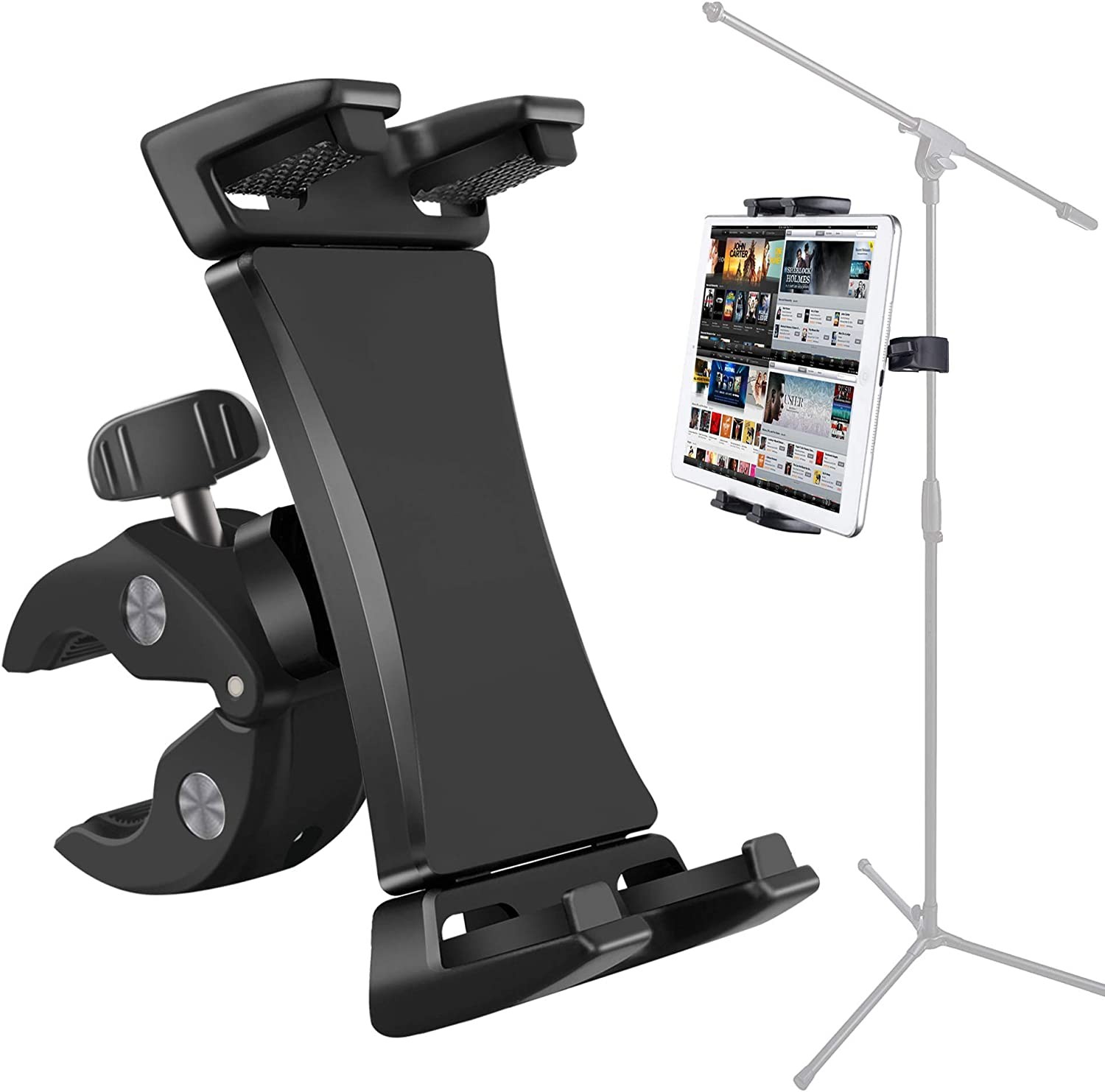 Microphone Music Stand Tablet Smartphone Holder Mount Heavy Duty 360 Degree Swivel Clamp Compatible with 3.5 to 13.5In Phone Tablets, Ipad Pro 12.9 11 10.5 Air Mini, Surface Galaxy Tab, Iphone Galaxy