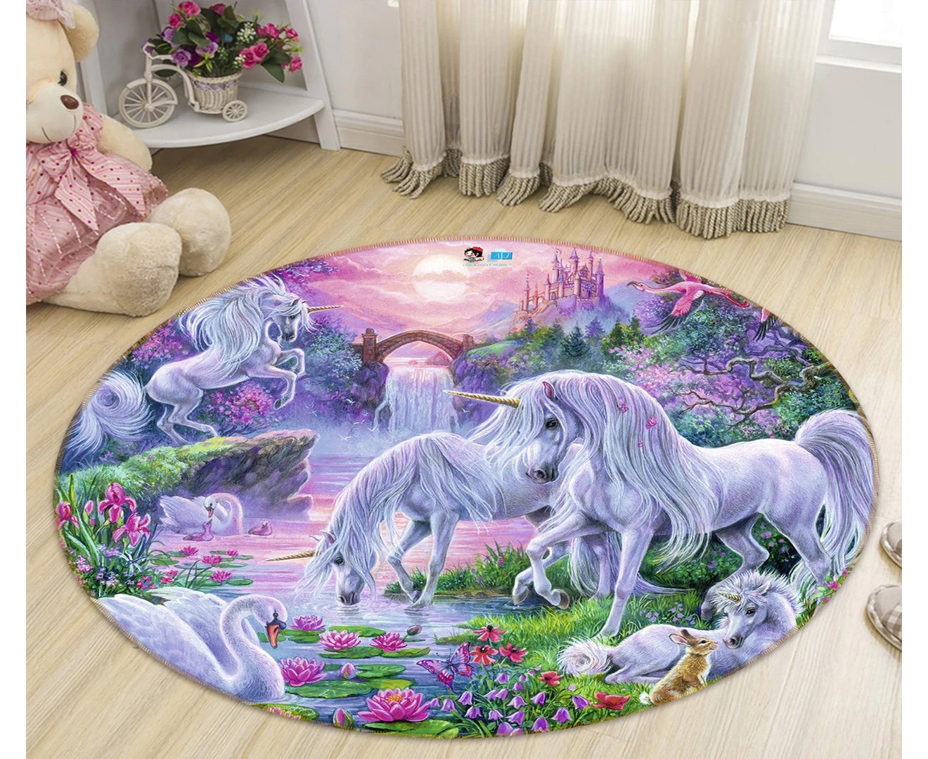 3D Unicorn 72136 round Game Non Slip Rug Mat Photo Carpet