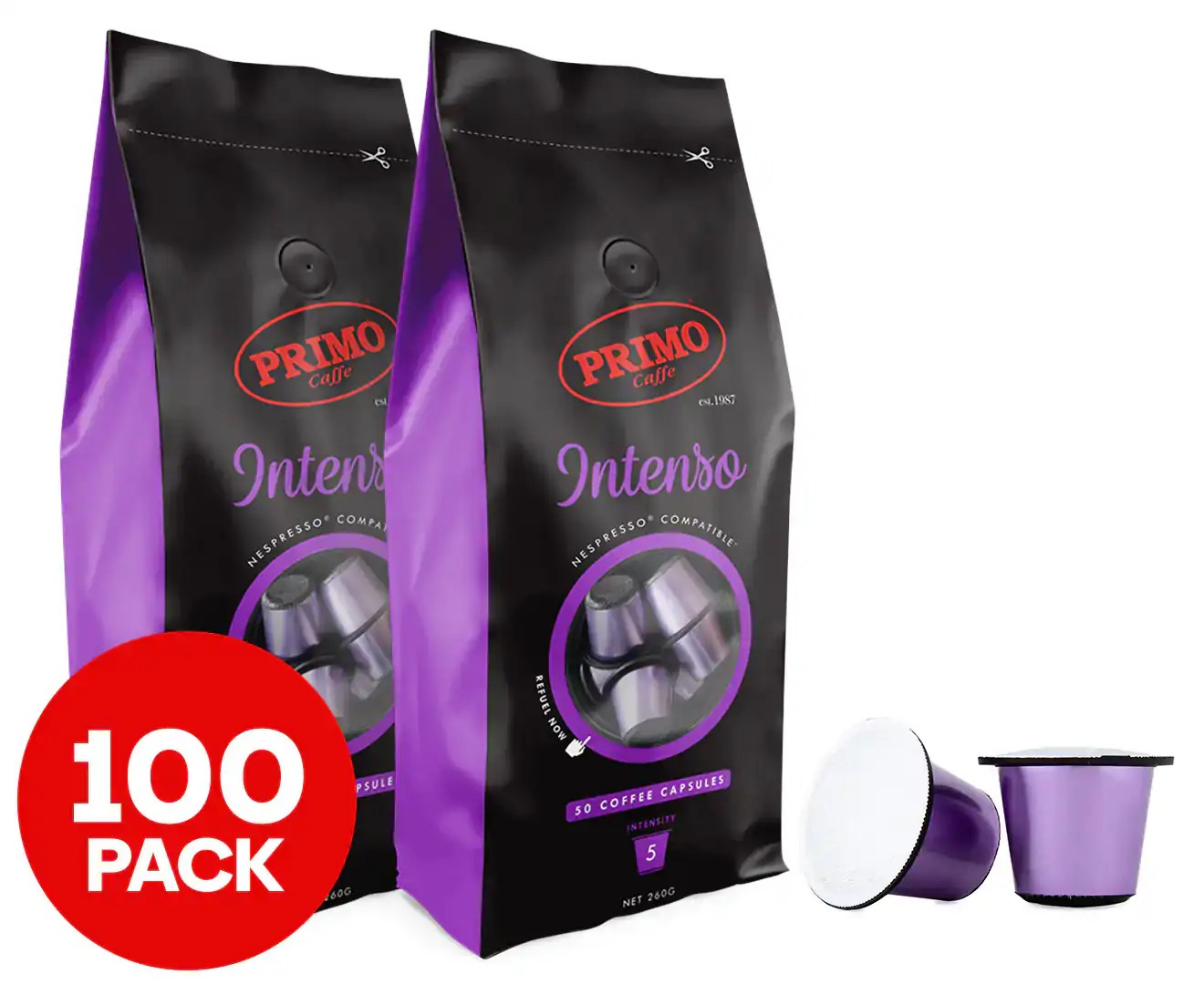 2 X 50Pk Primo Caffe Nespresso Compatible Coffee Capsules Intenso