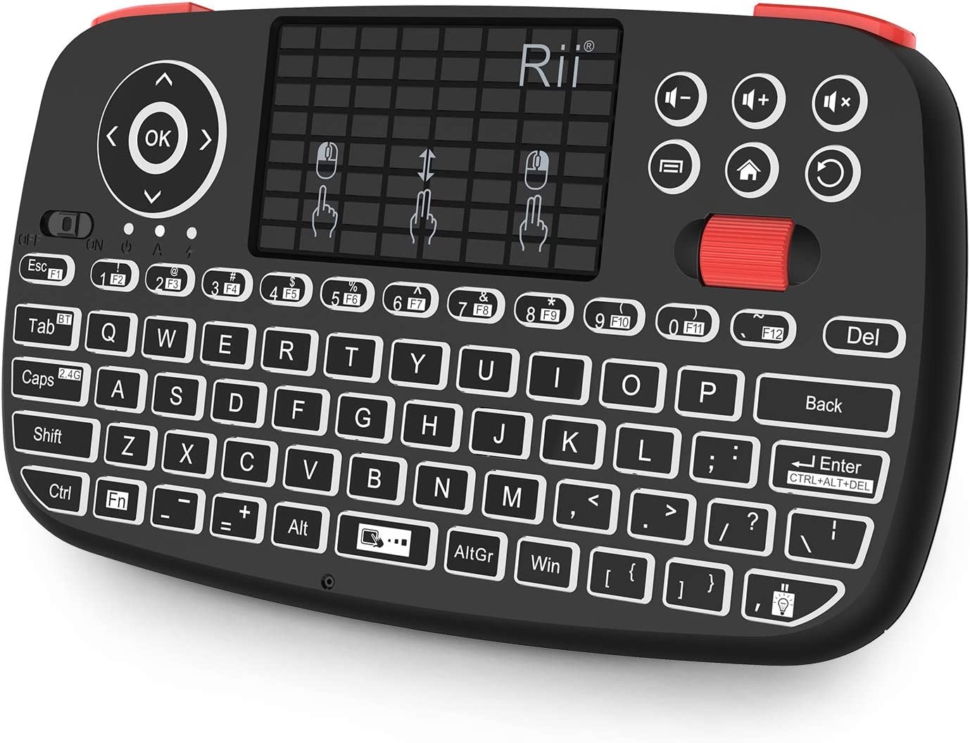 Rii I4 Mini Bluetooth Keyboard with Touchpad, Blacklit Portable Wireless Keyboard with 2.4G USB Dongle for Smartphones, PC, Tablet, Laptop TV Box Ios Android Windows Mac.Black