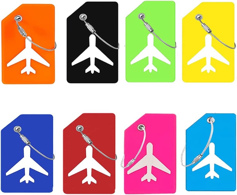 Luggage Tags, 8 Pack Travel Bag Tags Suitcase Labels Silicone Suitcase Tags with Name ID Card Bright Color Baggage Tags for Quickly Spot Luggage Suitcase Bag