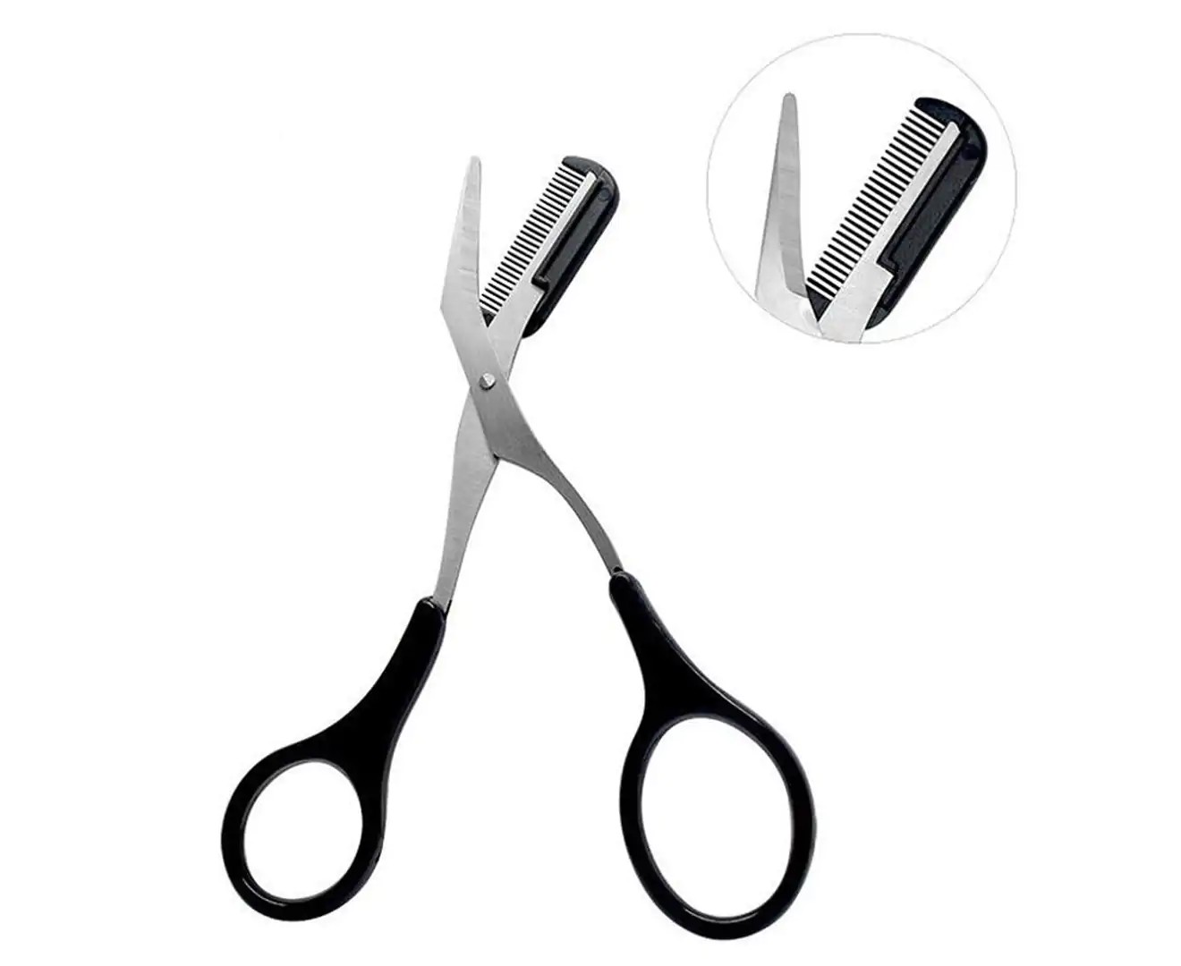 Professional Precision Trimmer Eyebrow Scissors Remover Beauty Tool with Comb and Non Slip Finger Grips Black Silver Tone for Men