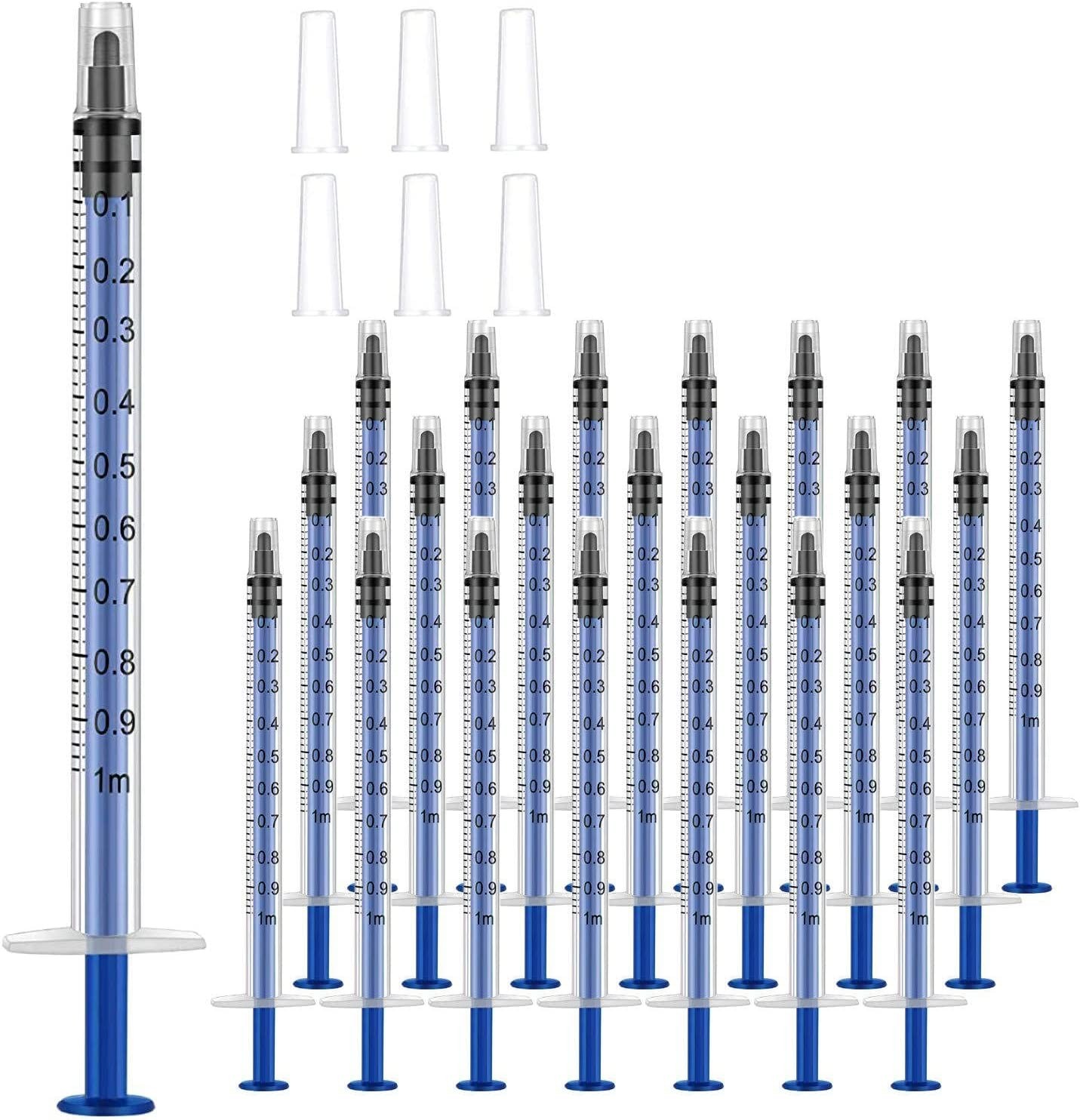 60 Pcs 1 ML Plastic Syringes with Caps No Needle Measurement for Scientific Labs Experiment Measuring Liquids, Plant Watering Oil and Glue Applicator