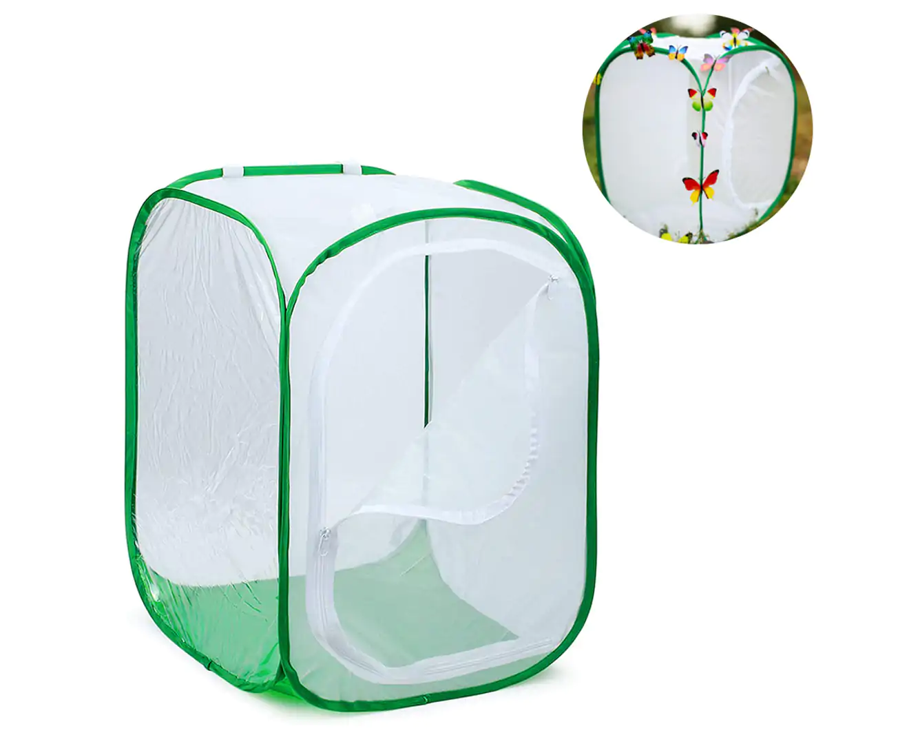 40*60Cm Butterfly Habitat Collapsible Bug Catcher Net Mesh Insects Plant Cage,Green Edge White Net