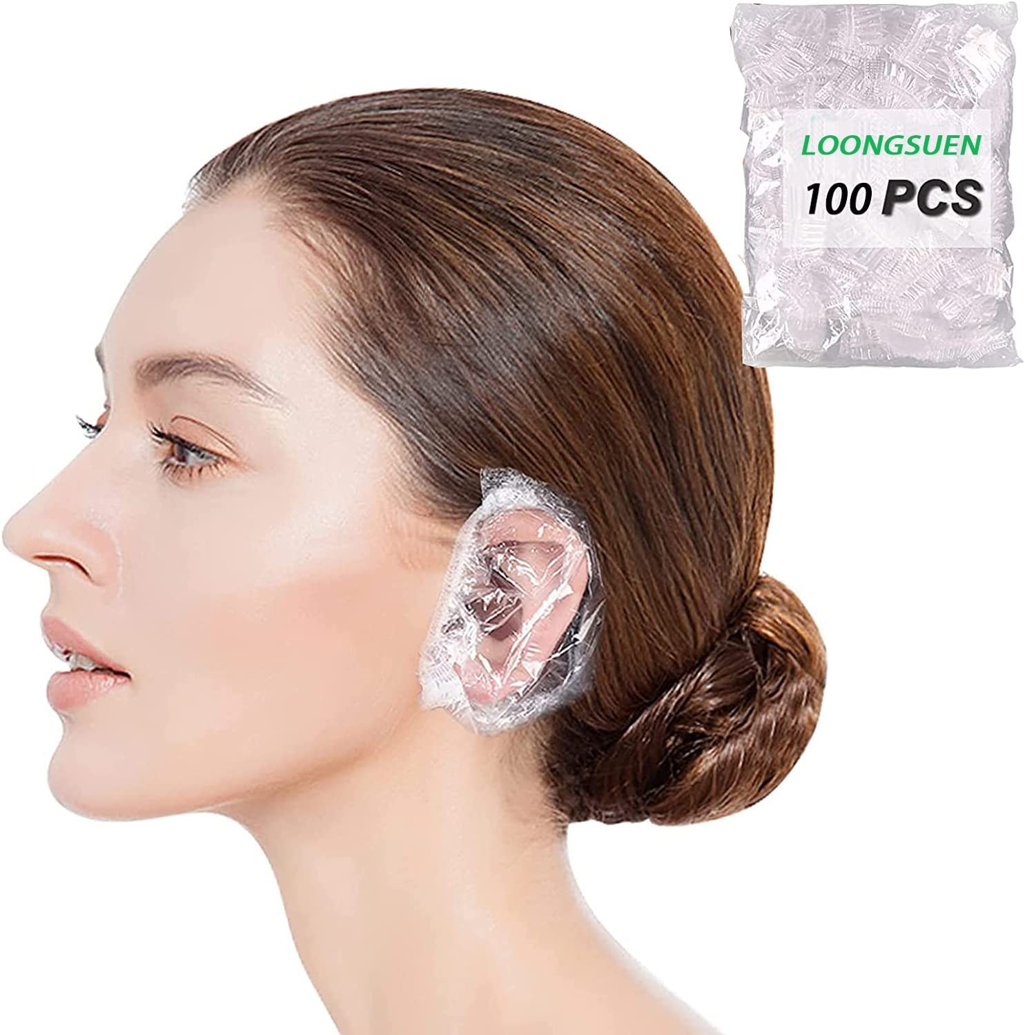 100 Pack Disposable Ear Covers for Shower, Waterproof Ear Shower Cap Elastic Ear Protector Caps for Hair Dye, Shower, Bathing