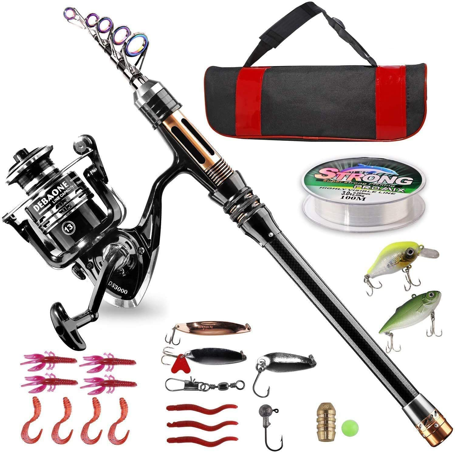 Bluefire Fishing Rod Kit, Carbon Fiber Telescopic Fishing Pole and