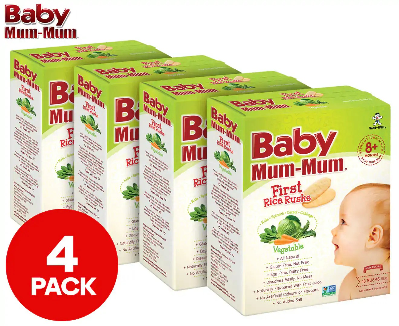 4 X Baby Mum-Mum First Rice Rusks Vegetable 36G