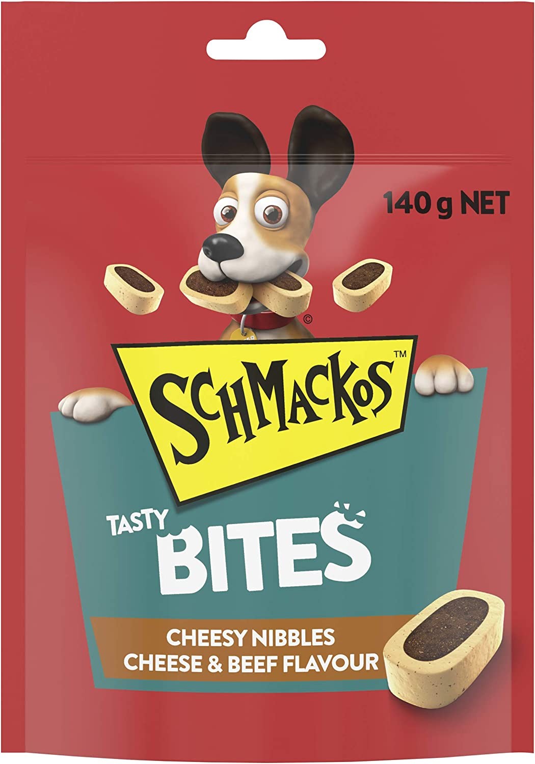 SCHMACKOS Tasty Bites Cheese and Beef Dog Treats, Adult, 140G X 6 Pack