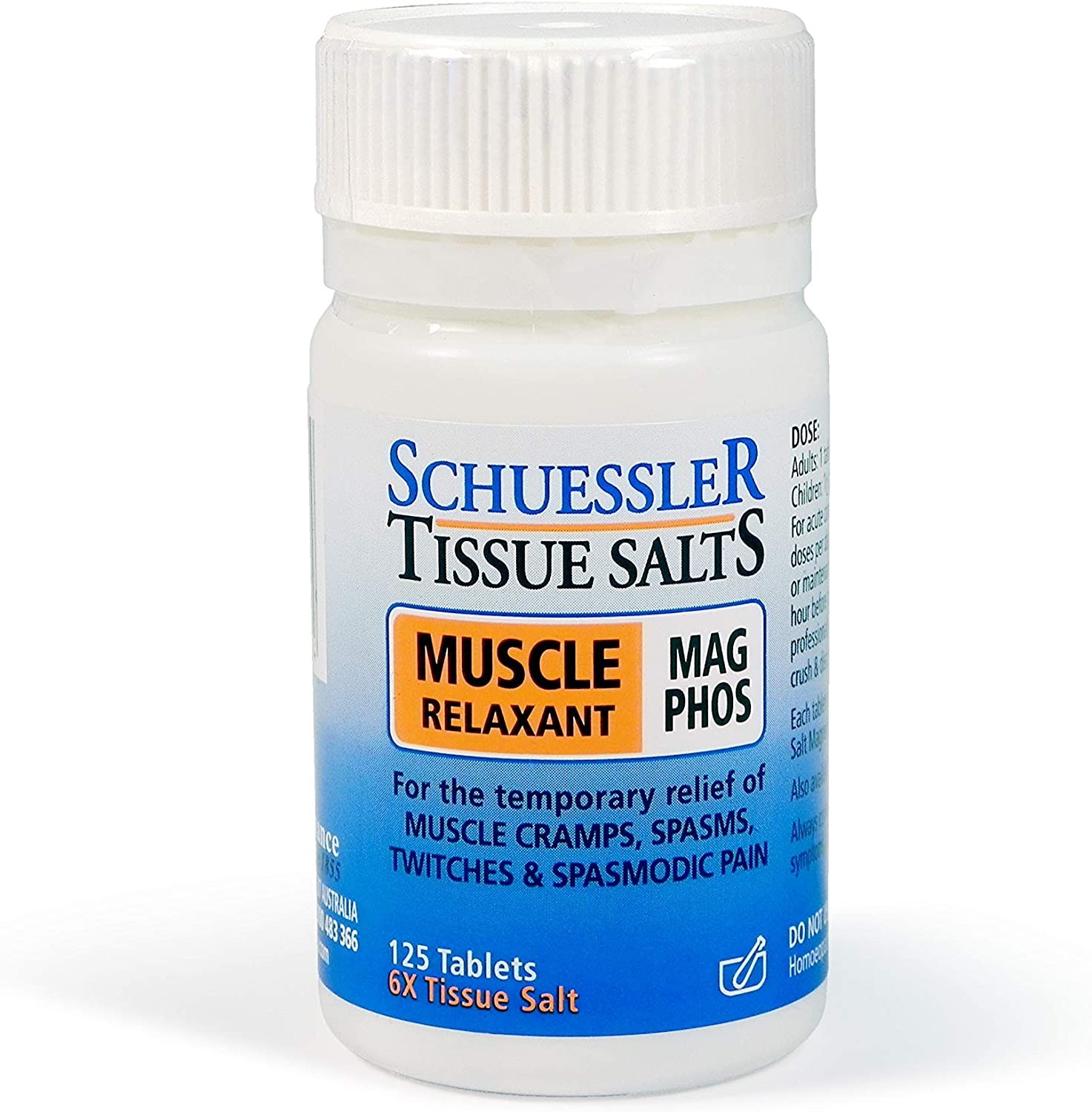 Schuessler Tissue Salts 125 Tablets – Mag Phos – No 8 – Nerve & Muscle Relaxant