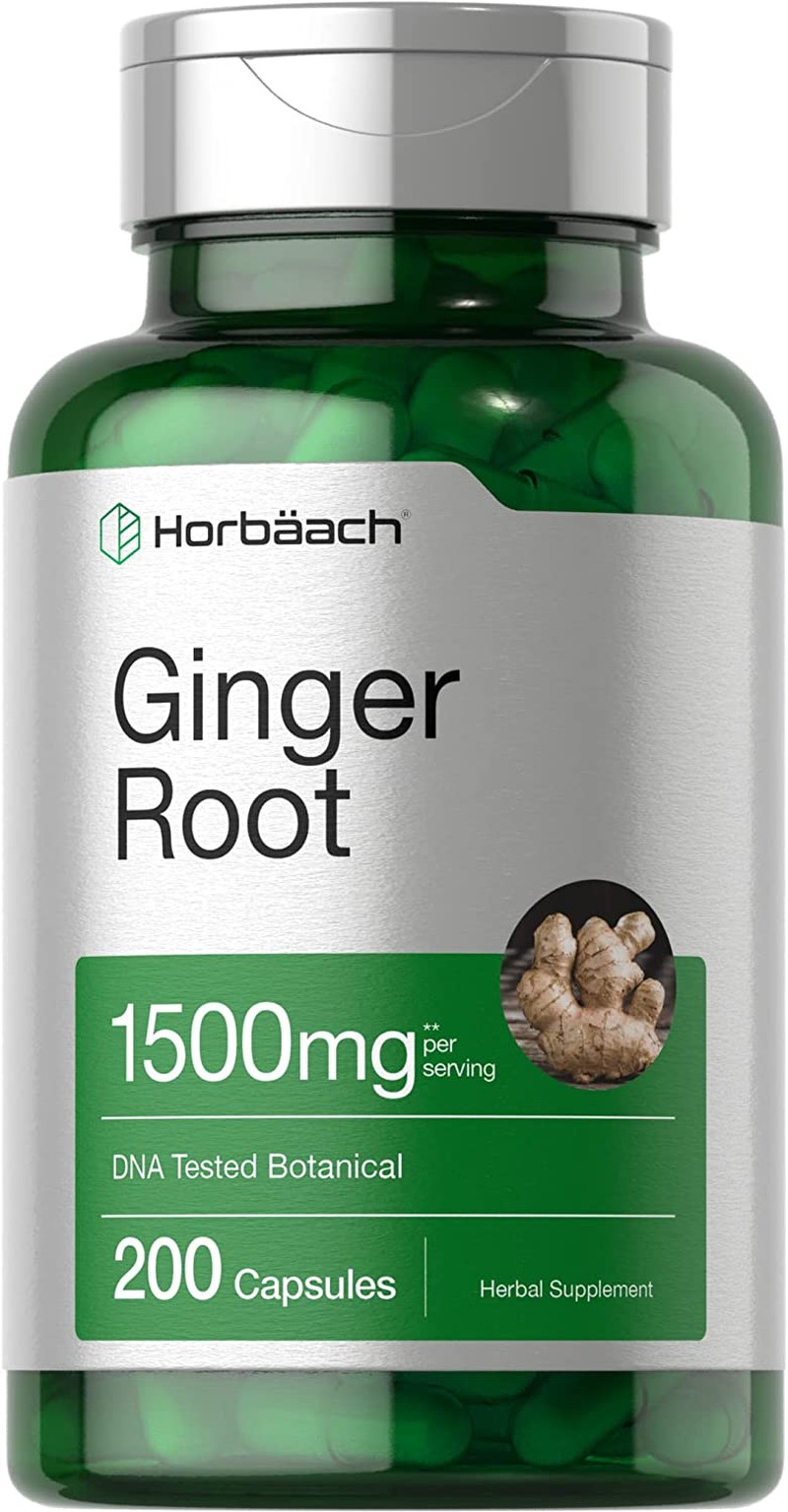 Ginger Root Capsules 1500 Mg | 200 Pills | DNA Tested, Non-Gmo, Gluten Free | Ginger Root Extract | by Horbaach