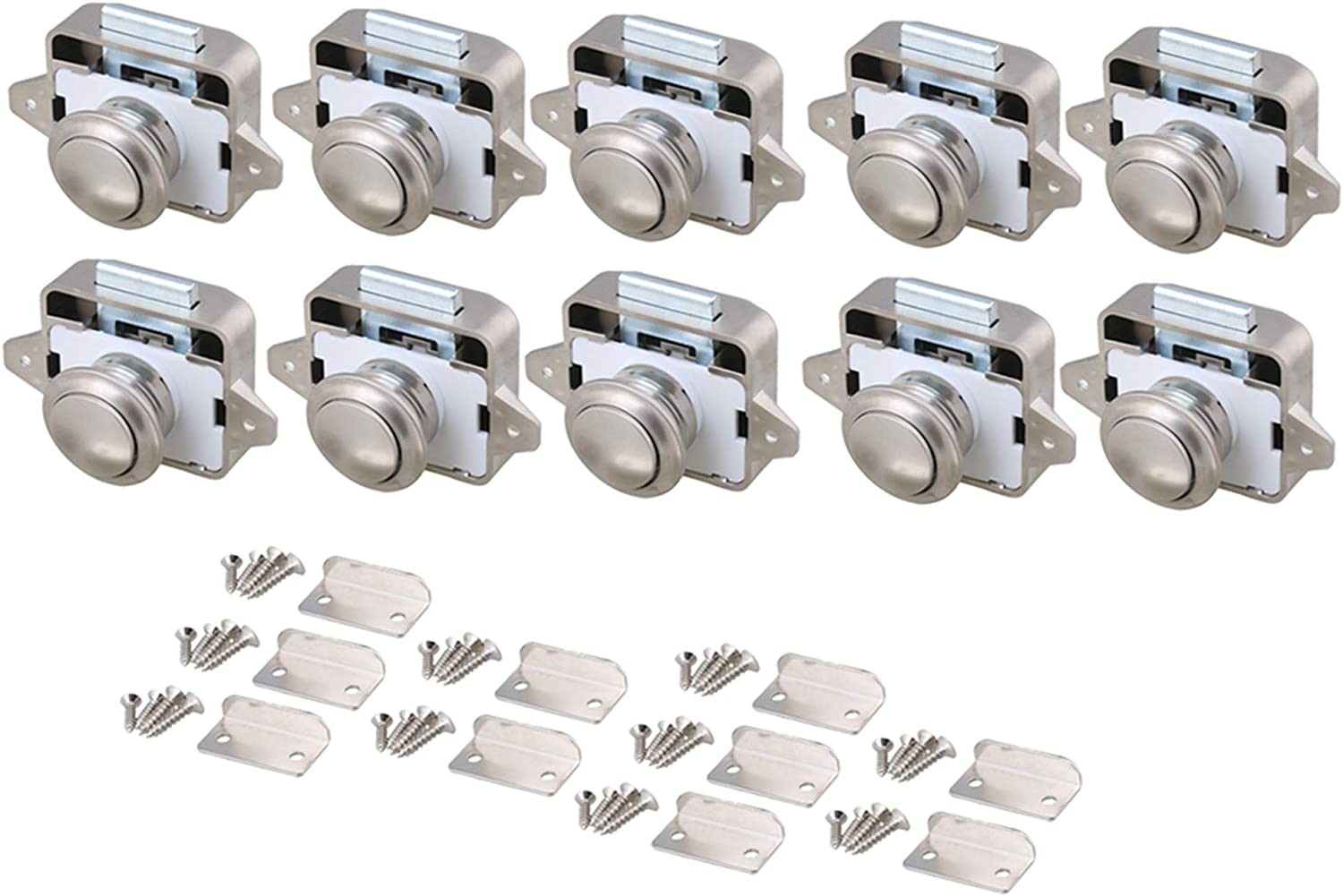 BQLZR 26Mm Opening Hole Pearl Nickel Keyless Push Button Cabinet Latch Knobs for Motorhome Caravan Cupboard Cabinet Door Pack of 10