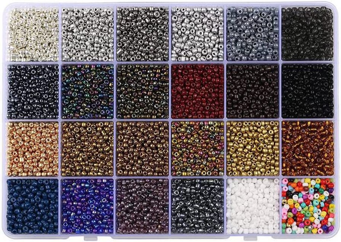 24 Colors Pony Beads Set, Betterjonny 3Mm Glass Seed Beads Bracelet Beads with Pendant Lobster Clasp Open Jump Rings Clasp Crimp Beads Elastic String Tweezers Alphabet Letter Beads and Needles for DIY Jewelry Making(Dark Color)