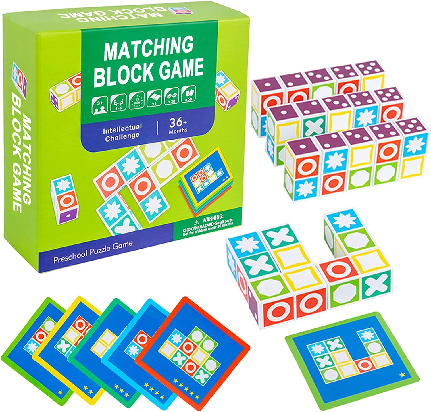 Matching Madness Board Puzzle Game, Educational Logical Thinking Board Brain Teaser Memory Uzzle Game, Match Puzzles Building Cubes Toys for Family Night Kids and Adults