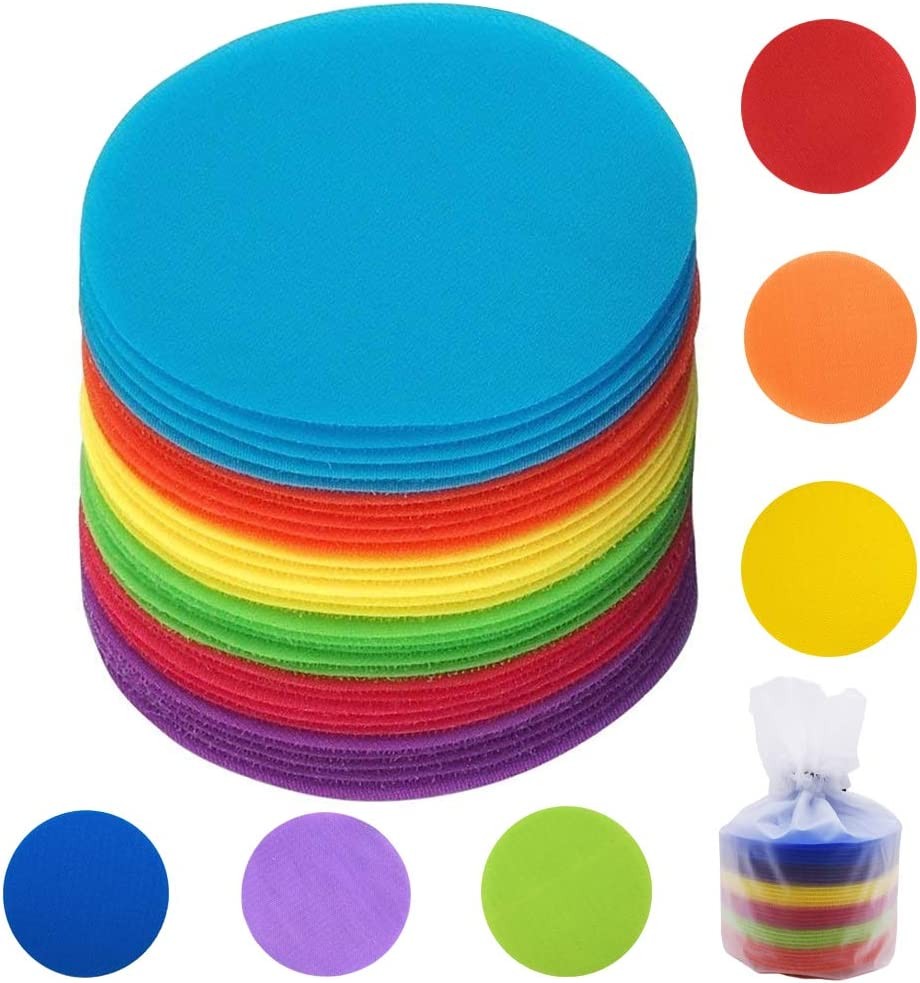 Carpet Spots Hook and Loop Circles Carpet Floor Spots Rug Markers for Teacher Classroom Student Kid Preschool Kindergarten Coaches with Storage Bag Set 30 Pack (30 Pack)