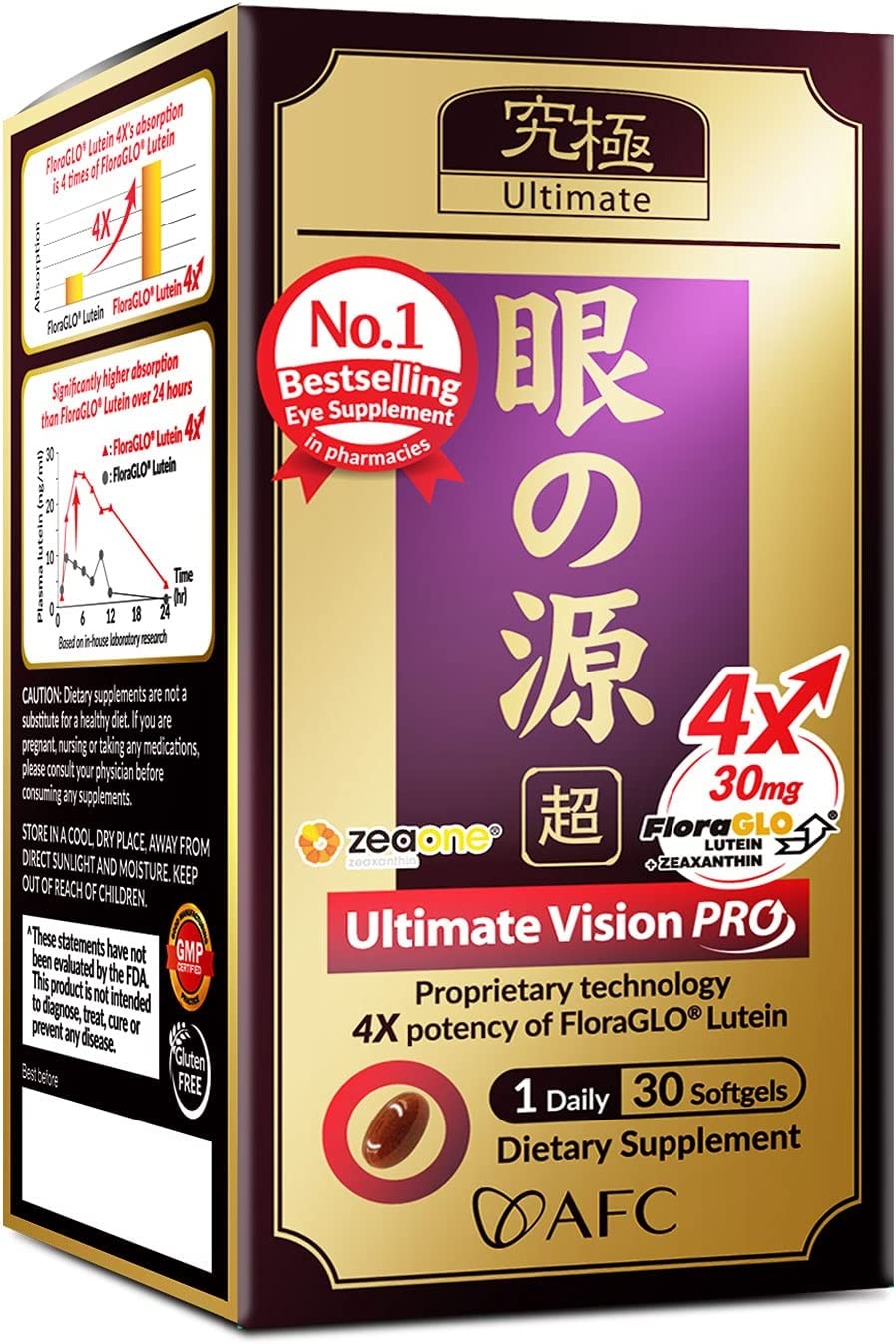 AFC Japan Ultimate Vision PRO – Eye Formula with Floraglo Lutein, Zeaxanthin, DHA, Bilberry Extract & Astaxanthin for Age-Related Eye Problem, Blurry & Poor Vision, Dry Eye, Macular Health, 30 Counts