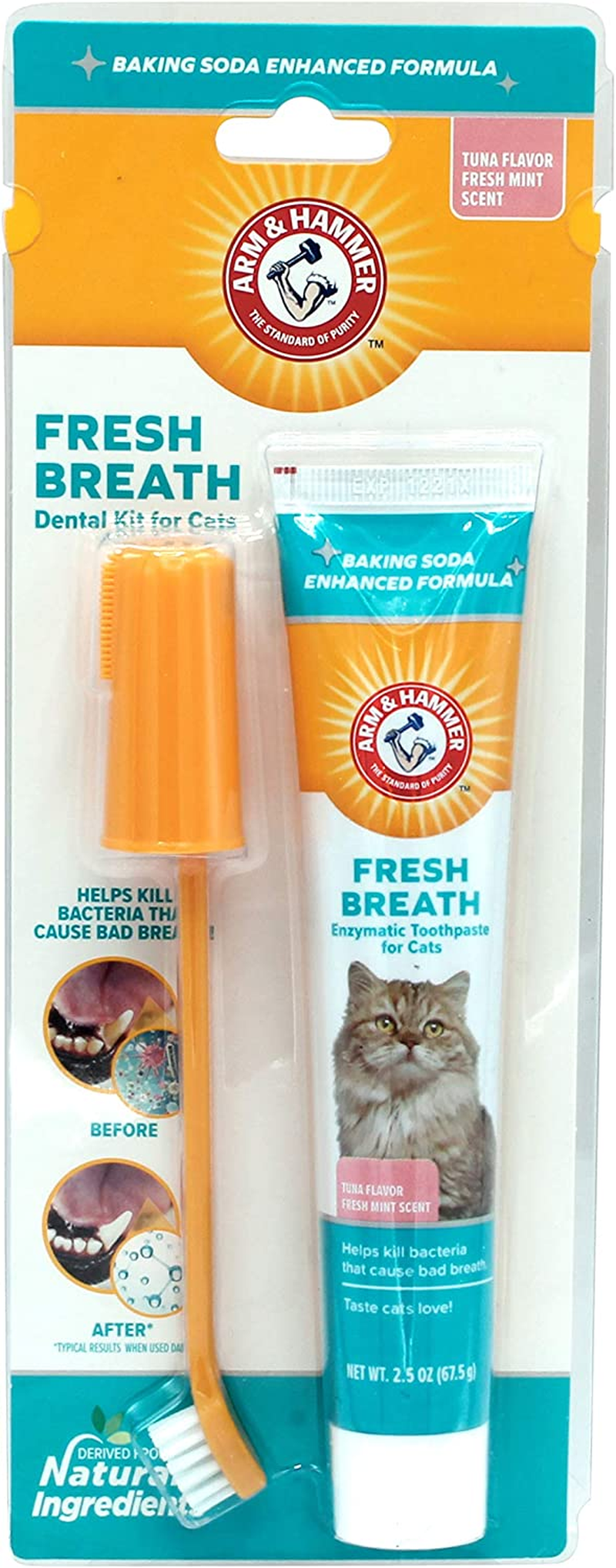 Arm & Hammer Cat Dental Care Dental Kit for Cats | Eliminates Bad Breath | 3 Piece Set Includes Toothpaste, Toothbrush & Fingerbrush, Tuna Flavor