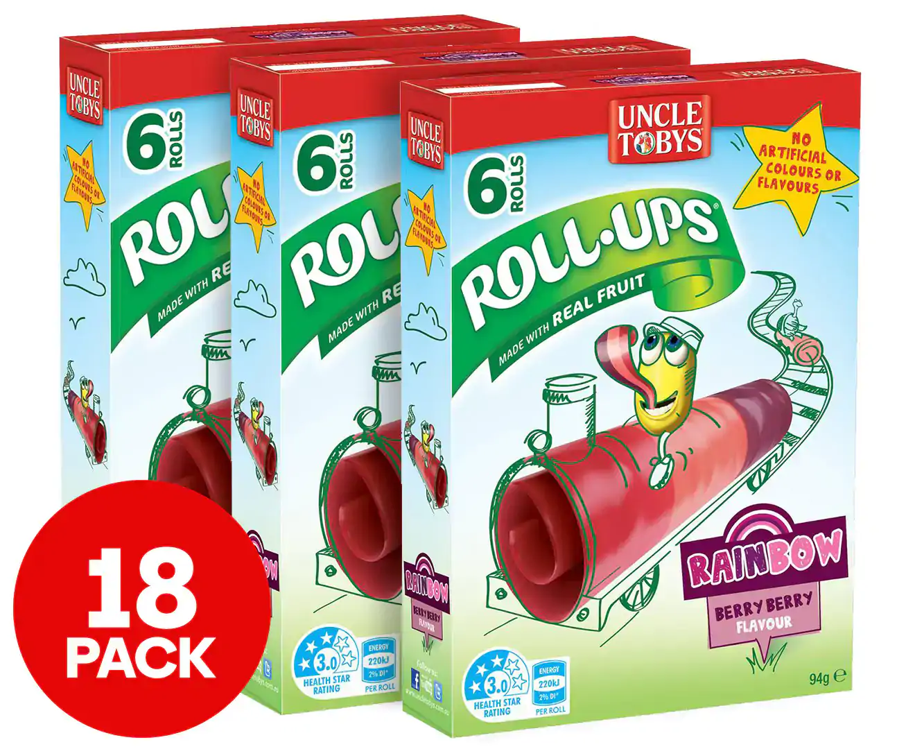 3 X Uncle Tobys Rainbow Roll-Ups Berry Berry 6Pk