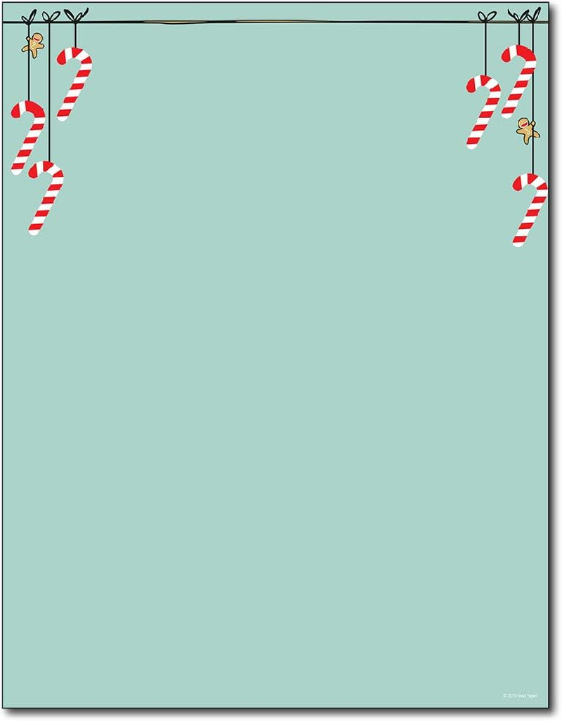 Minty Candy Canes Holiday Stationery Paper – 80 Sheets