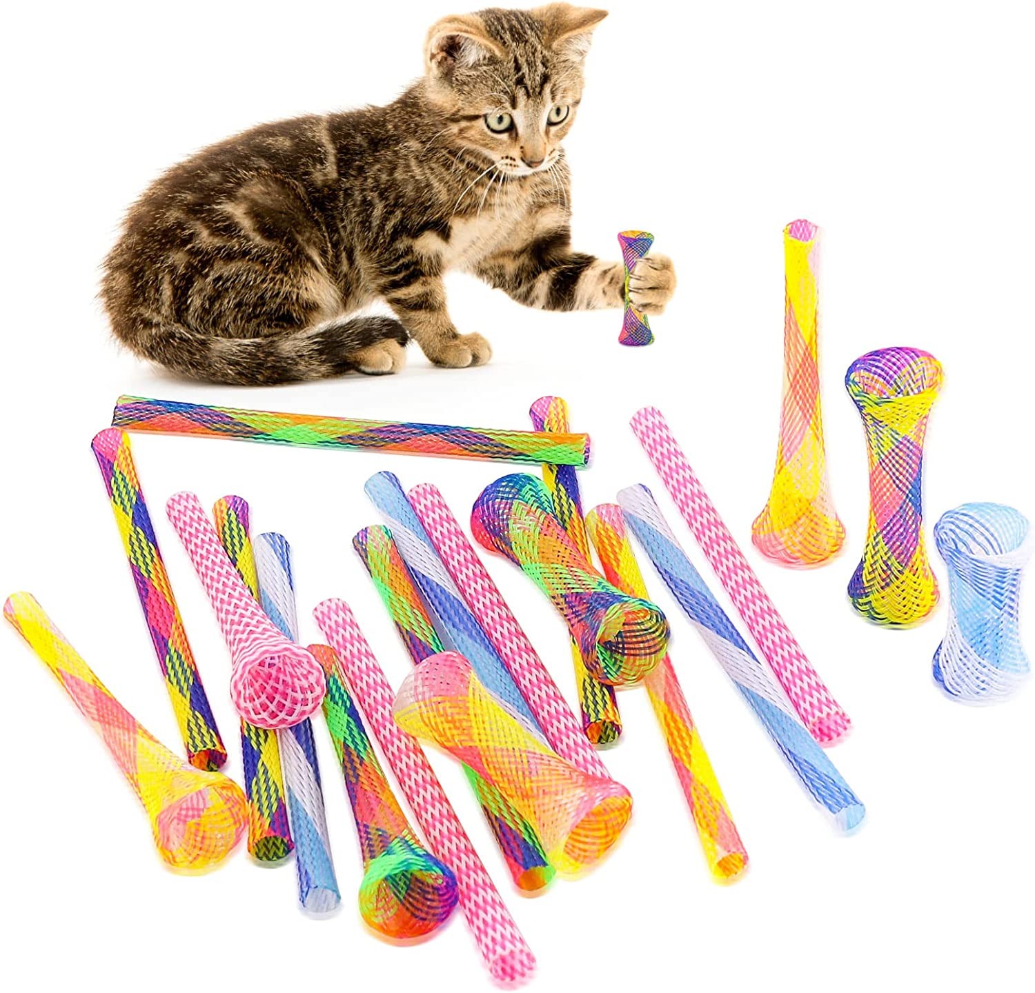 Cat Spring Toys, 20 Packs Cat Tube Spring Toy Interactive Cat Toy for Indoor Cats, Plastic Spring Coils Attract Cats to Swat, Bite, Hunt (Random Color)