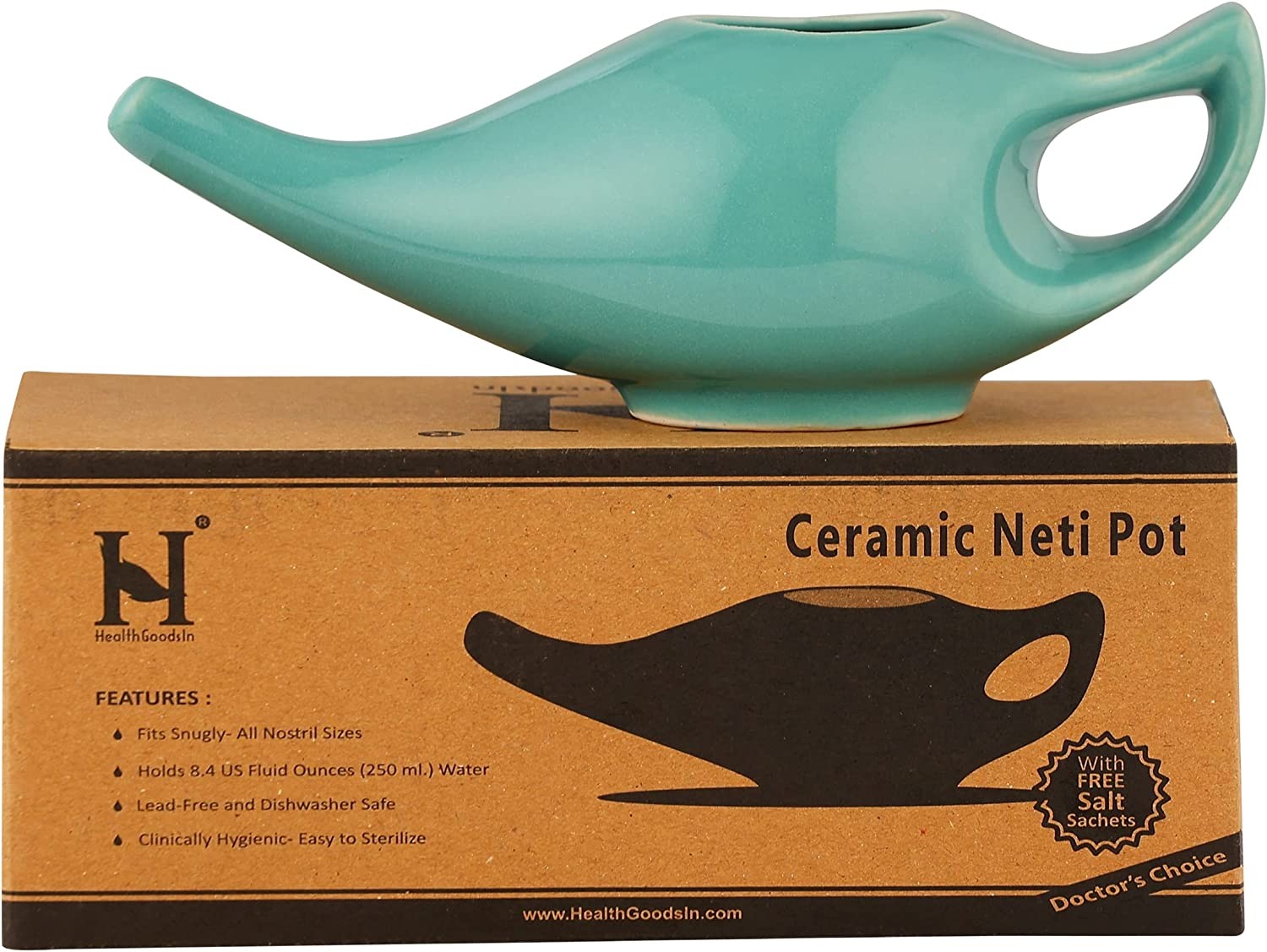 Healthgoosaau – Porcelain Ceramic Neti Pot for Nasal Cleansing – Turquoise