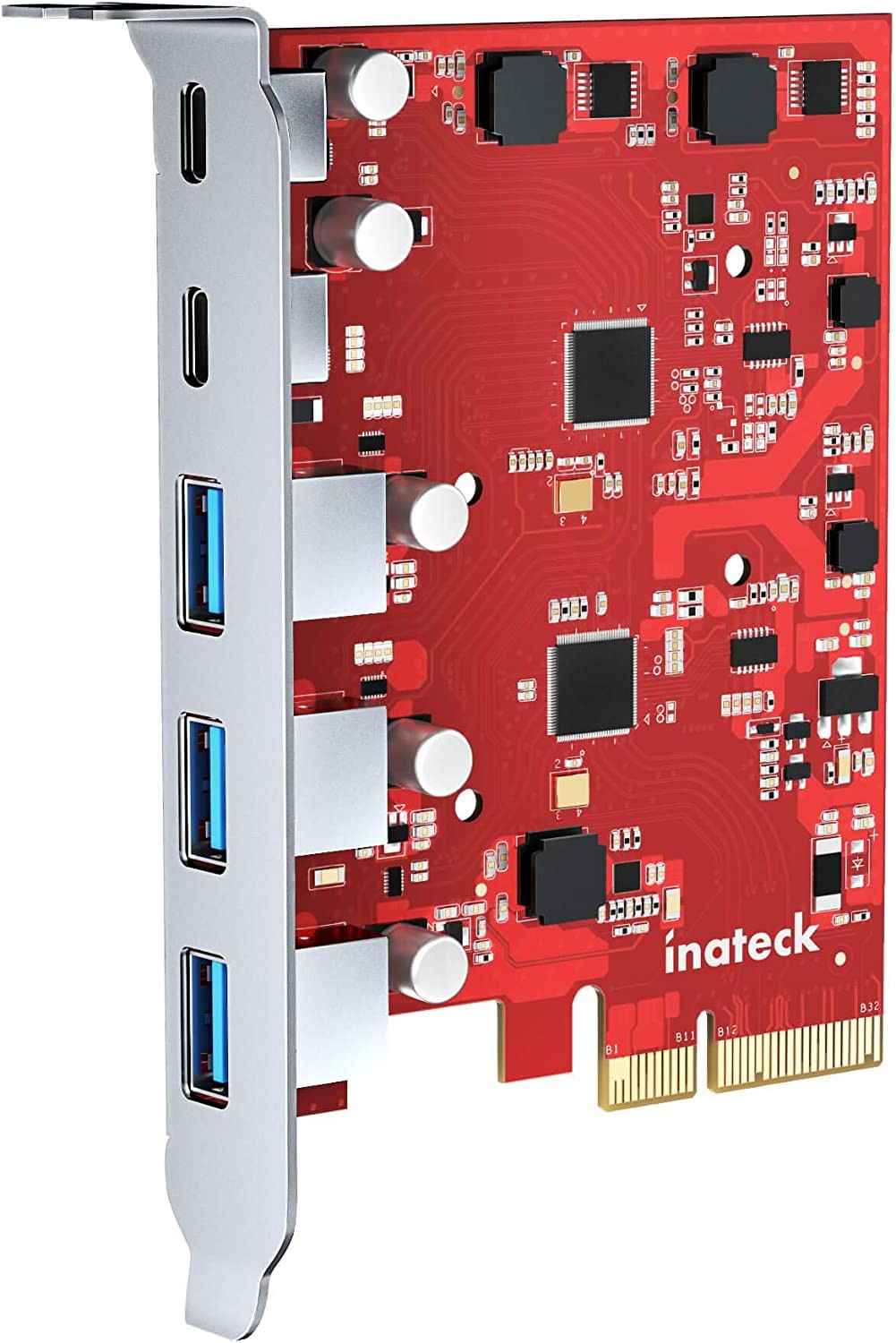 Inateck Pcie to USB 3.2 Gen 2 Card with 20 Gbps Bandwidth, 3 USB Type-A and 2 USB Type-C Ports, Redcomets U21