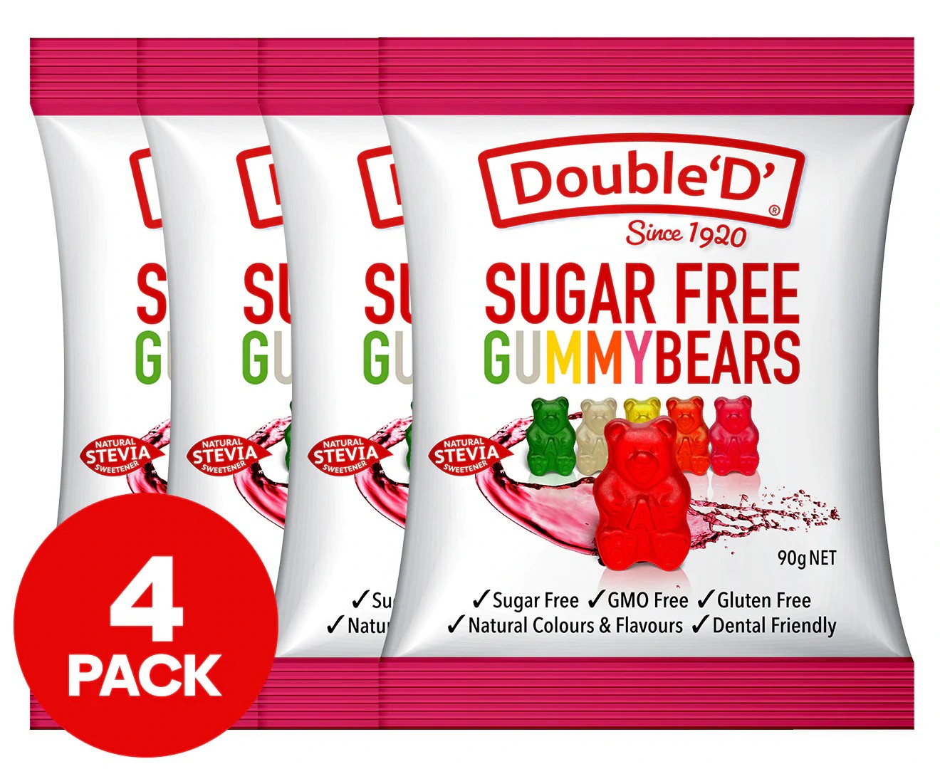 4 X Double ‘D’ Gummy Bears Sugar Free 90G