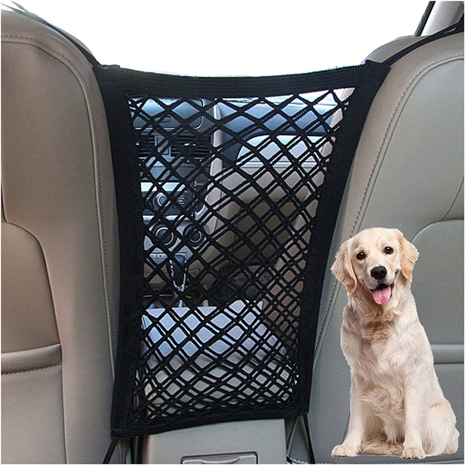 FALCALE Pet Barrier Dog Car Net Barrier with Auto Safety Mesh Organizer Baby Stretchable Storage Bag Universal for Cars, SUV, Truck -Easy Install,Safer to Drive with Children and Pets