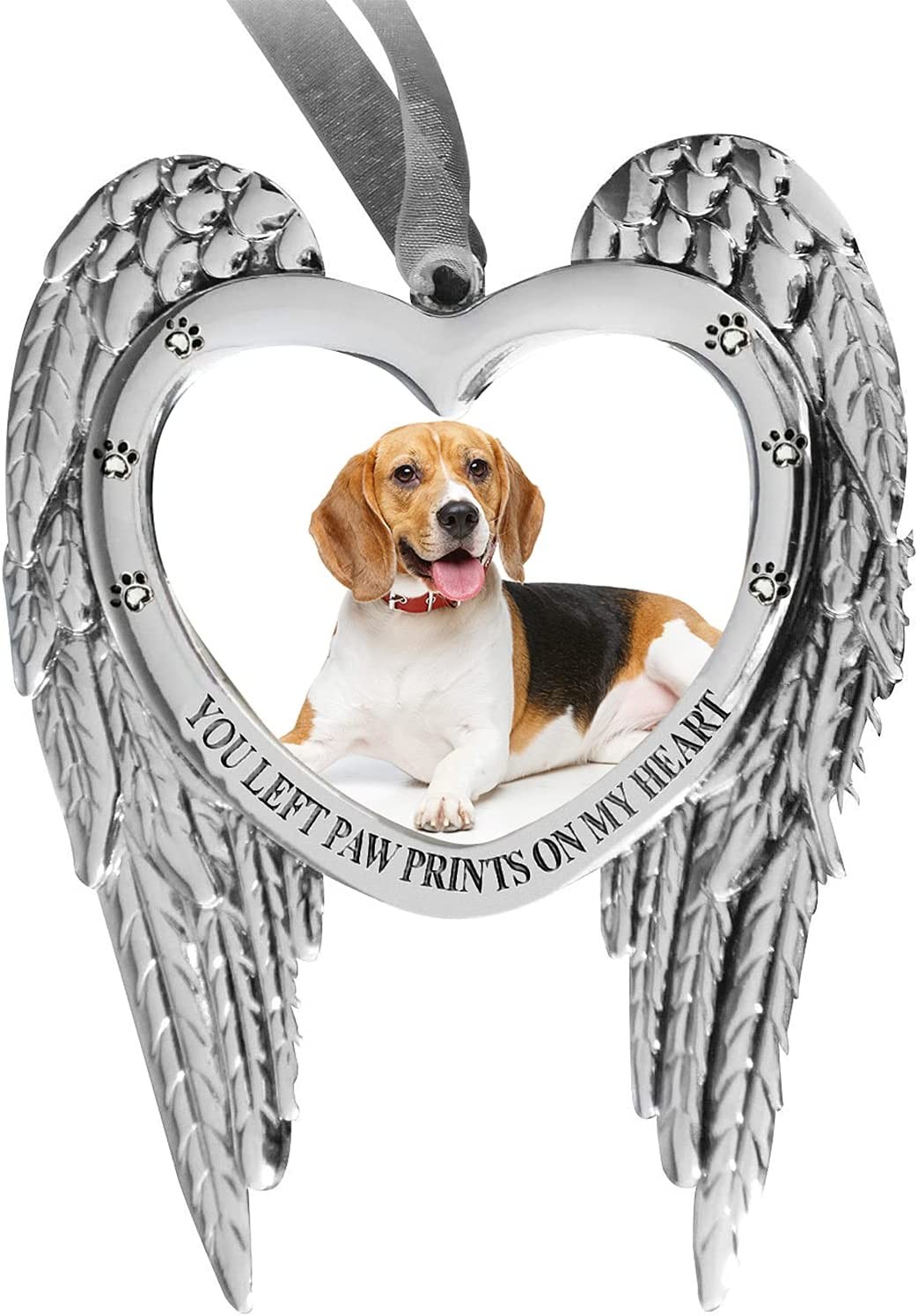 Dog Remembrance Ornament – Nickel-Plated Pet Memorial Photo Ornament with Silver Ribbon – Elegant Dog Ornaments for Christmas Tree–Dog Photo Ornament –2.5 X 2-Inch Photo Opening