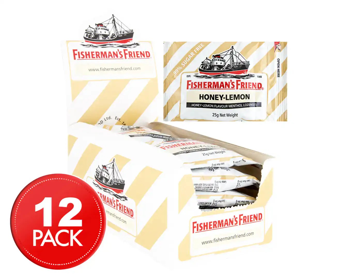 12 X Fisherman’S Friend Menthol Lozenges Honey & Lemon 25G