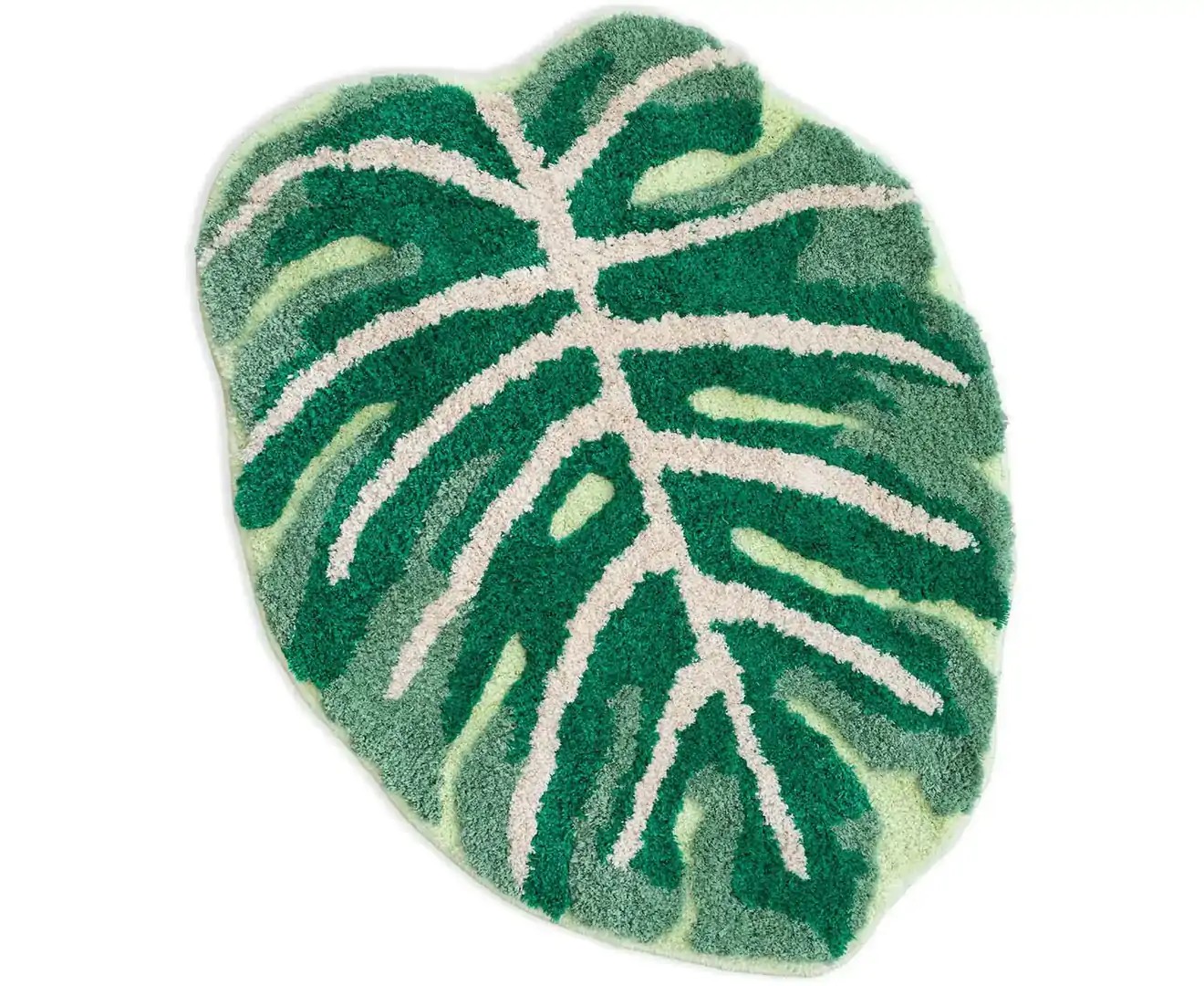 Monstera Non Slip Bath Mat or Kitchen Tufted Rug | Plant Leaf Shaped Kids Pets Floor Mat Carpet