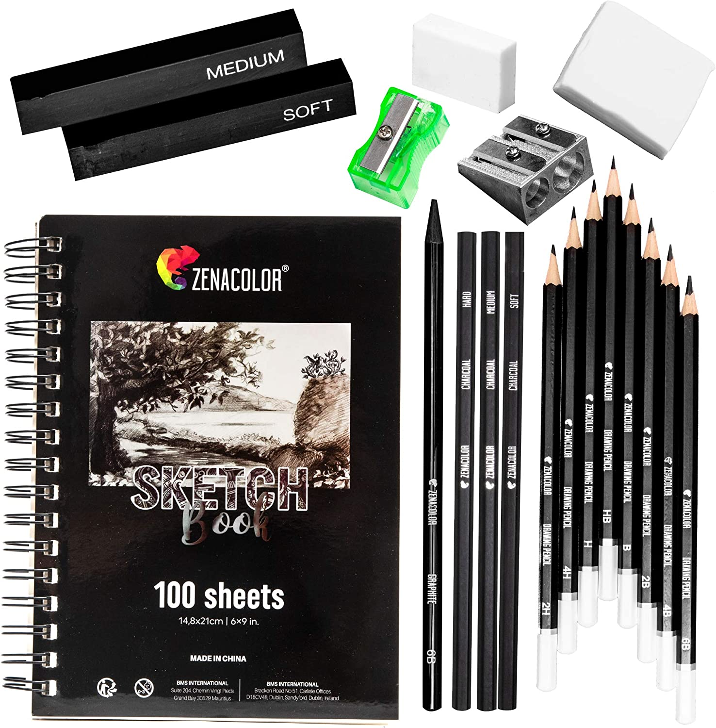 Zenacolor - Drawing Set, Sketch Kit for Beginners or Professional -  Sketching Kit with Sketchbook, 8 Drawing Pencils, 3 Charcoal Pencils, 1  Graphite Pencil, 2 Charcoal Sticks