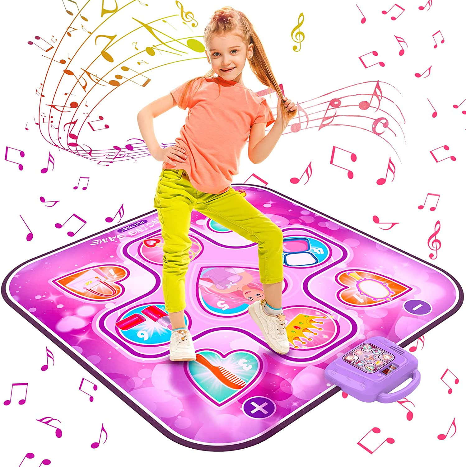 Dance Mat Toys for 3 4 5 6 7 8 9 10+ Year Old Girls Birthday Gifts, Musical Dance Mat for Kids, Dance Pad with 6 Game Modes, Built-In Music, Adjustable Volume, Christmas Birthday Gifts for Boys Girls