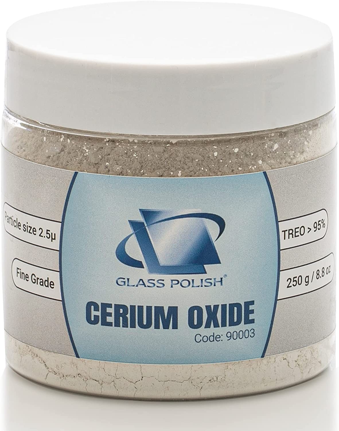 Glass Polish 90003 Cerium Oxide Fine Grade Glass Polishing Powder – TREO 95% – 2.5 Microns – 250 Grams – White