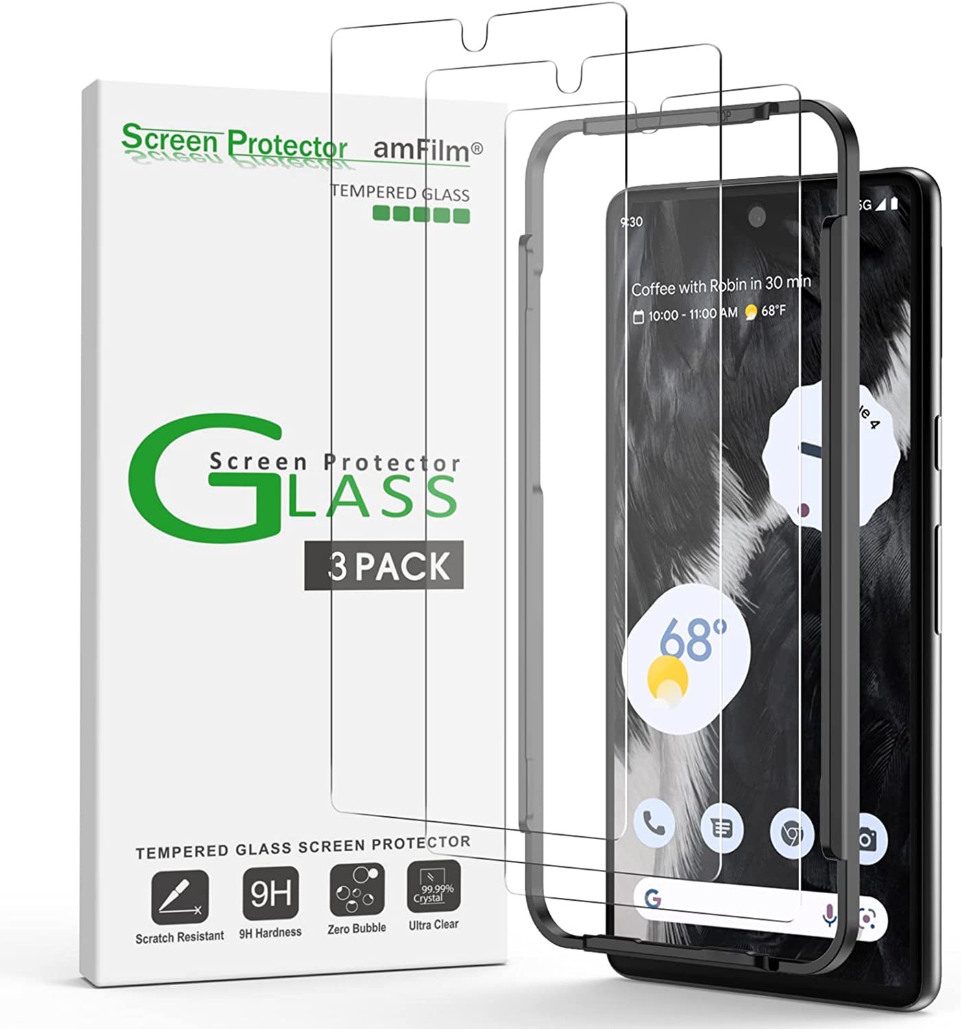 (3 Pack) Amfilm Compatible with Google Pixel 7 Tempered Glass Screen Protector, 0.26Mm Thickness HD Clear, Anti-Scratch Bubbles-Free