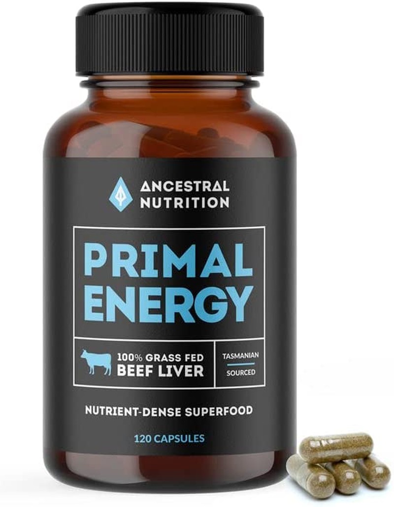 Beef Liver Capsules – 620Mg, | 120 Pills – Grass Fed Beef Liver Supplements with Natural Iron, Vitamin B12 & Vitamin a – Heart Health and Immunity Primal Energy Capsules by Ancestral Nutrition