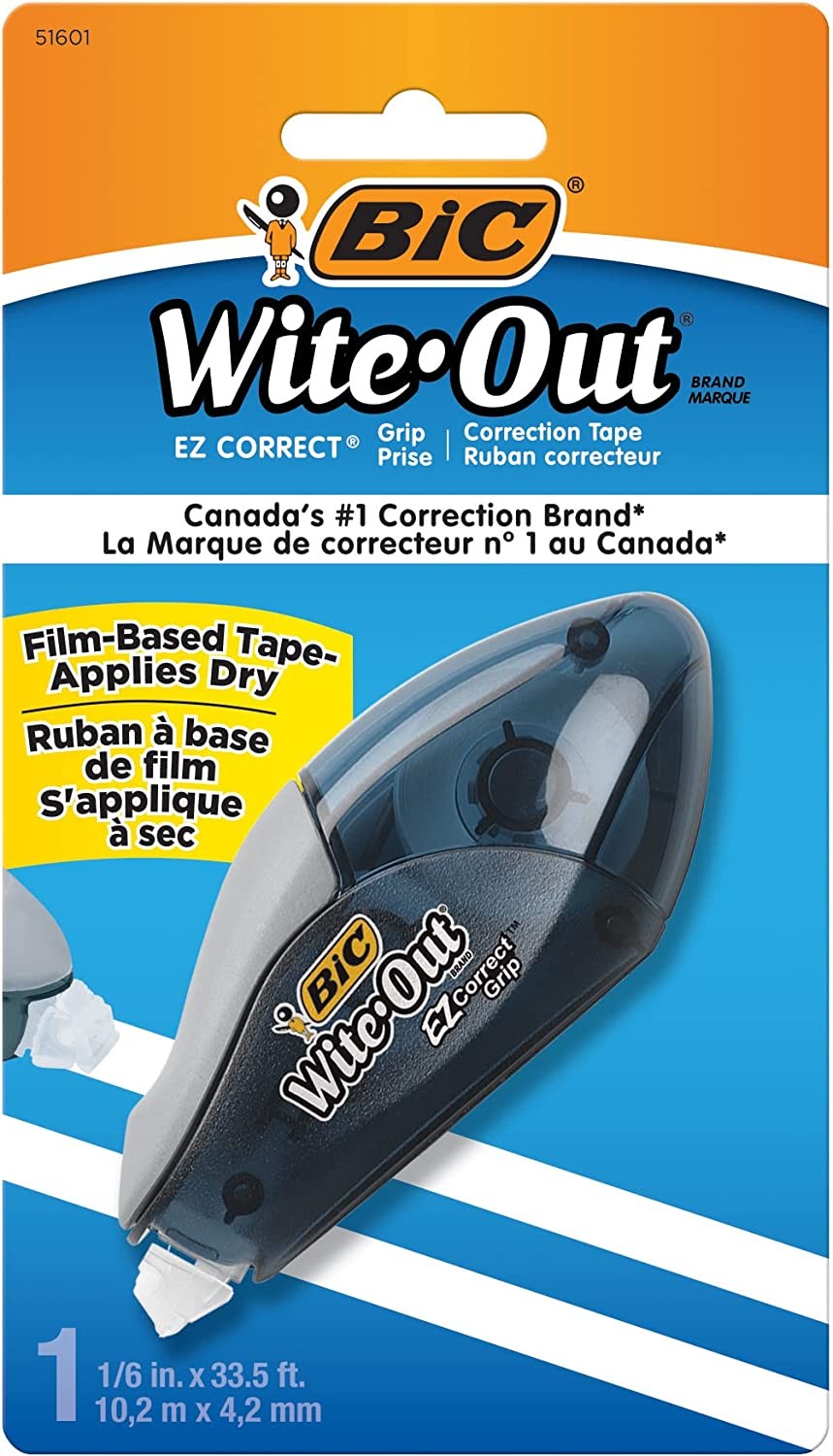 BIC 751601 Wite Out EZ Grip Correction Tape with Grip for Added Control – Pack of 1 Correction Tape