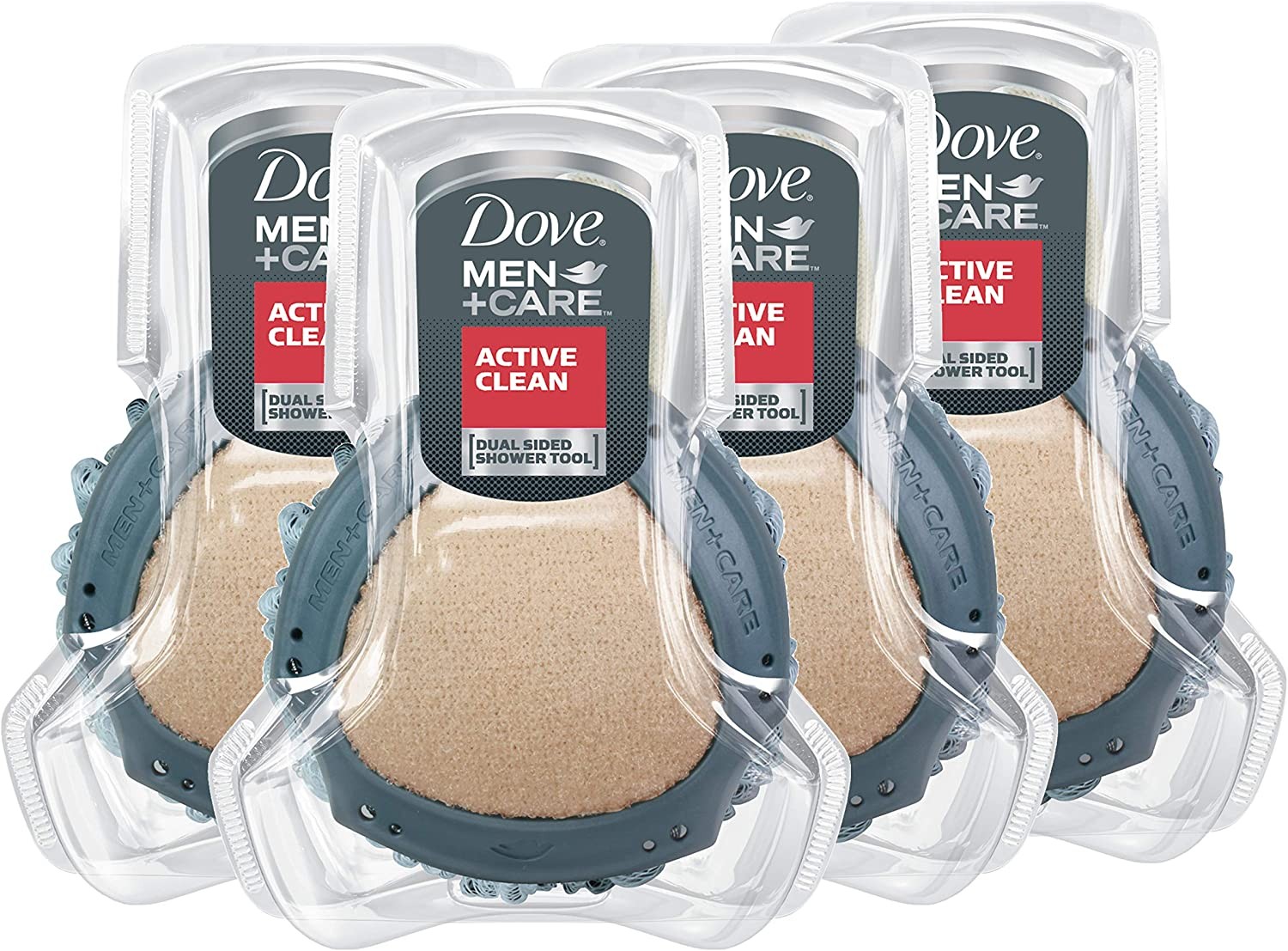 Dove Men+Care Shower Tool, Active Clean 1 Ct Pack of 4