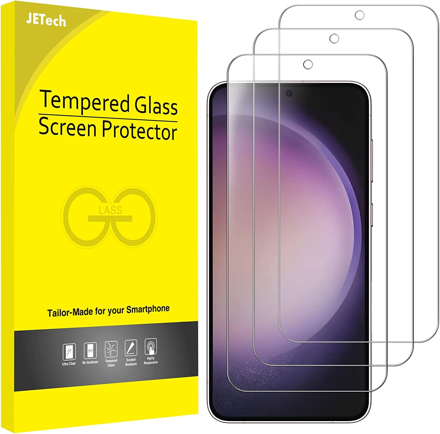 Jetech Screen Protector for Samsung Galaxy S23+ / S23 plus 5G 6.6-Inch, Tempered Glass Film, Fingerprint ID Compatible, HD Clear, 3-Pack