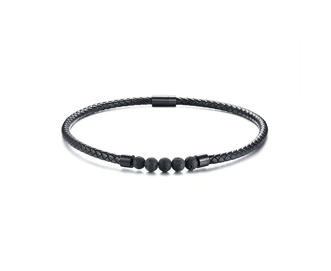 NC441 Stainless Steel Magnet Clasp Lava Stone Leather Collar Necklace(Circumference 44Cm)