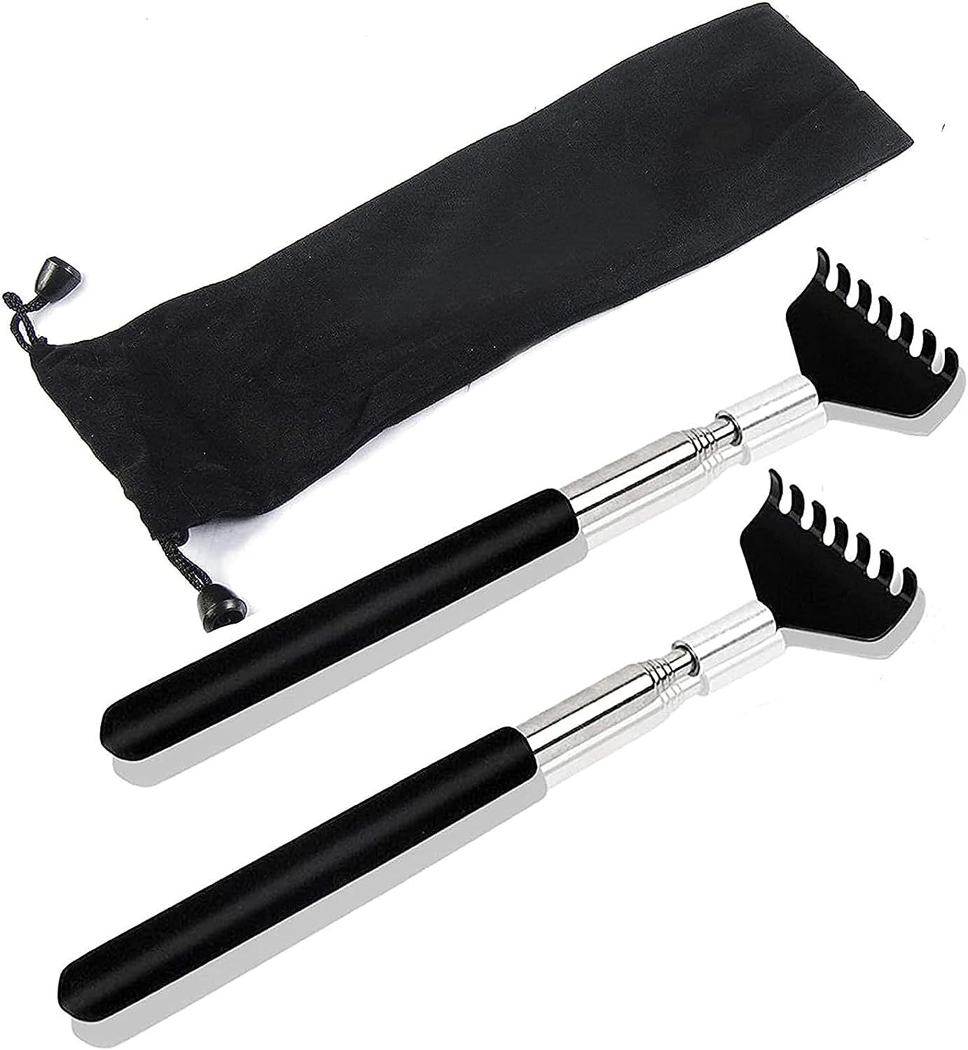 2 Pack Portable Extendable Back Scratcher – H HOME-MART Back Scratchers Back Massager for Adults Extendable – Metal Stainless Steel Telescoping Massage Tool with Carrying Bag for Mothers Day Gift (Black)