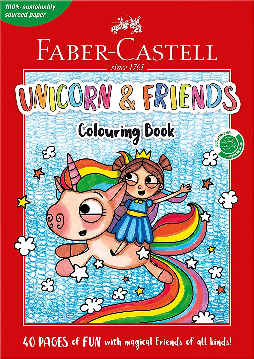 Faber-Castell Unicorn & Friends Colouring Book, A4, 40 Pages (84-010219), Multicolored