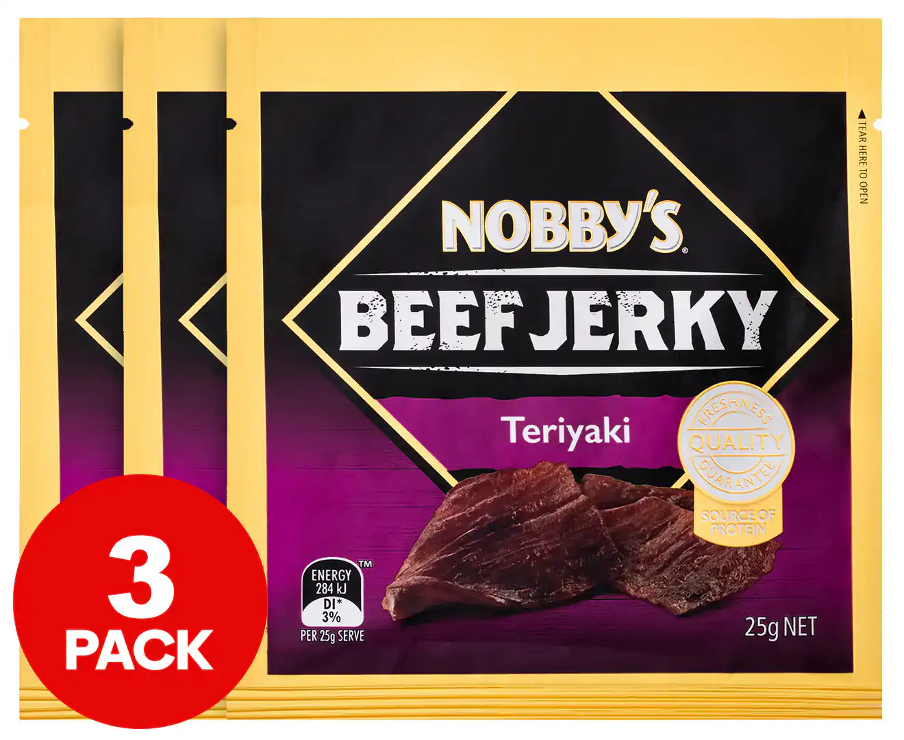 3 X Nobby’S Beef Jerky Teriyaki 25G