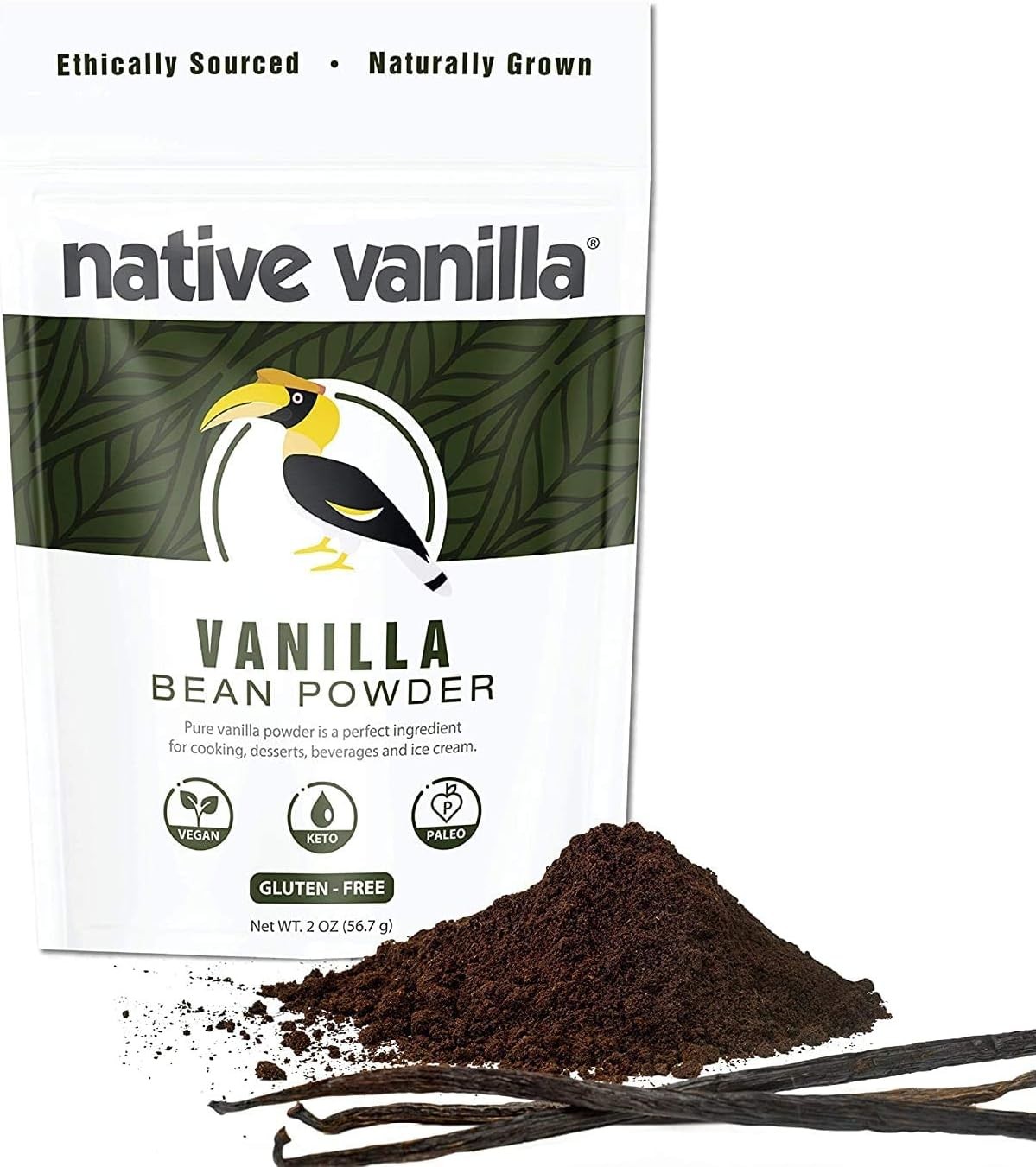 Native Vanilla – Premium Gourmet 100% Pure Ground Vanilla Bean Powder (56.7G) – for Coffee, Baking, Ice Cream, Keto-Friendly