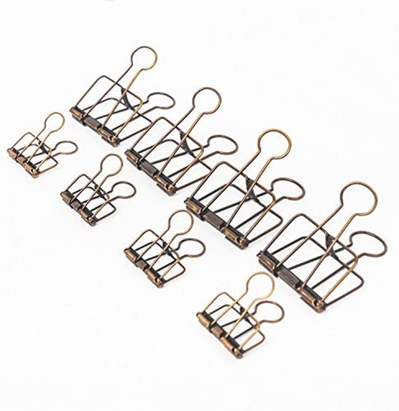 20PCS Assorted Size Skeleton Binder Clips, Rustic Antique Brass Paper Clamps 32Mm 16PCS +51Mm 4PCS, Copper