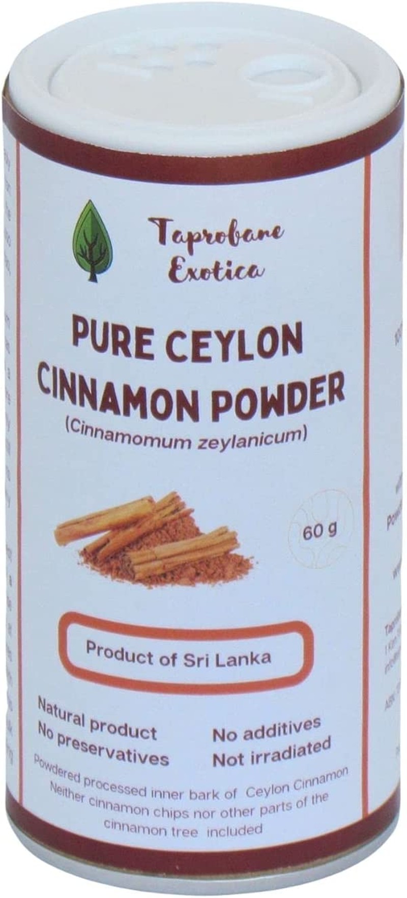 TAPROBANE EXOTICA Premium Ceylon Cinnamon Powder 60G in a Can with Sprinkler Top