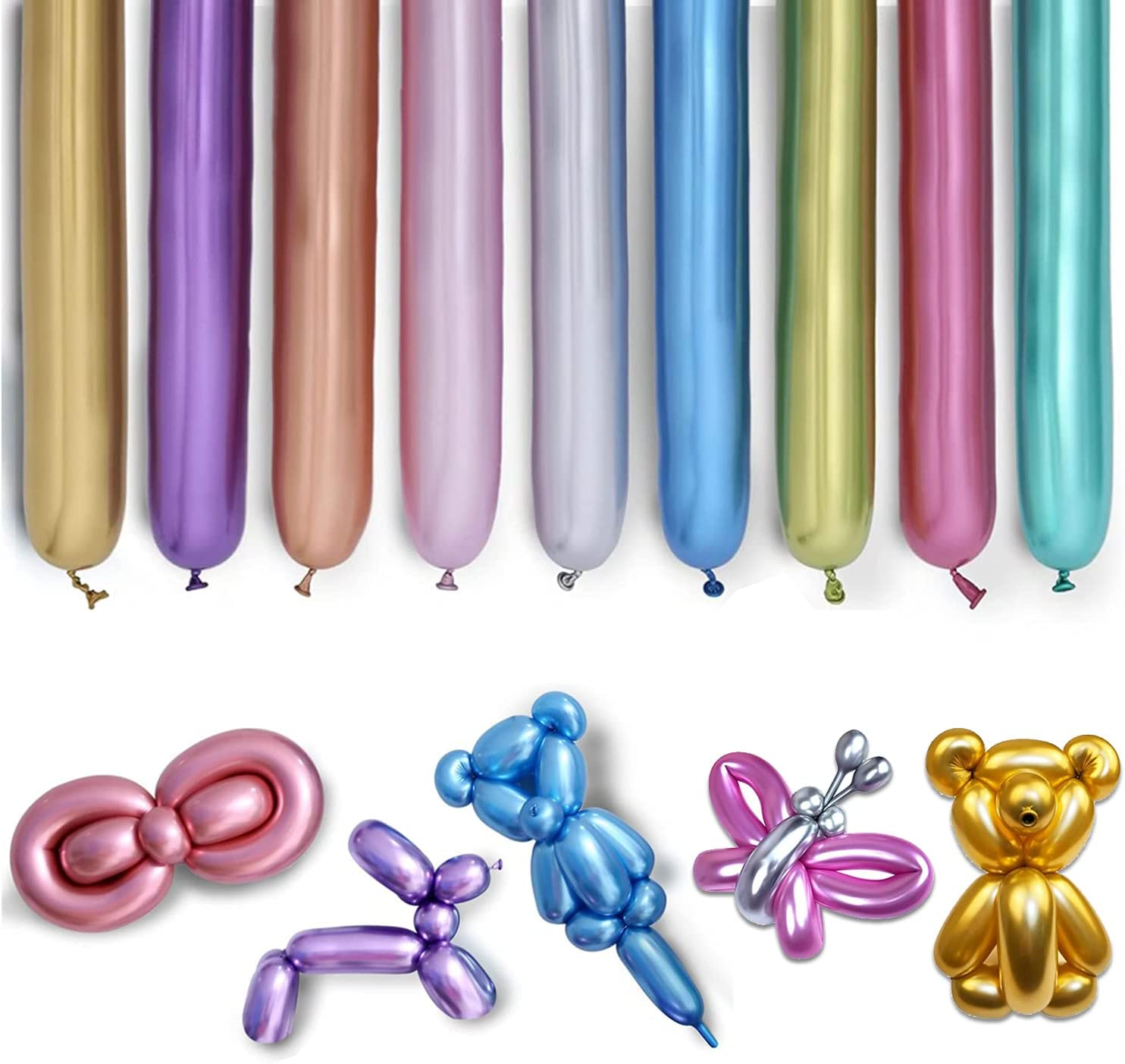 Metallic Twisting Balloons, 100 Pcs Long Balloons 260Q Modelling Balloons, Magic Balloons Animal Balloons for Children’S Party, Carnivals, Jungle Party and More