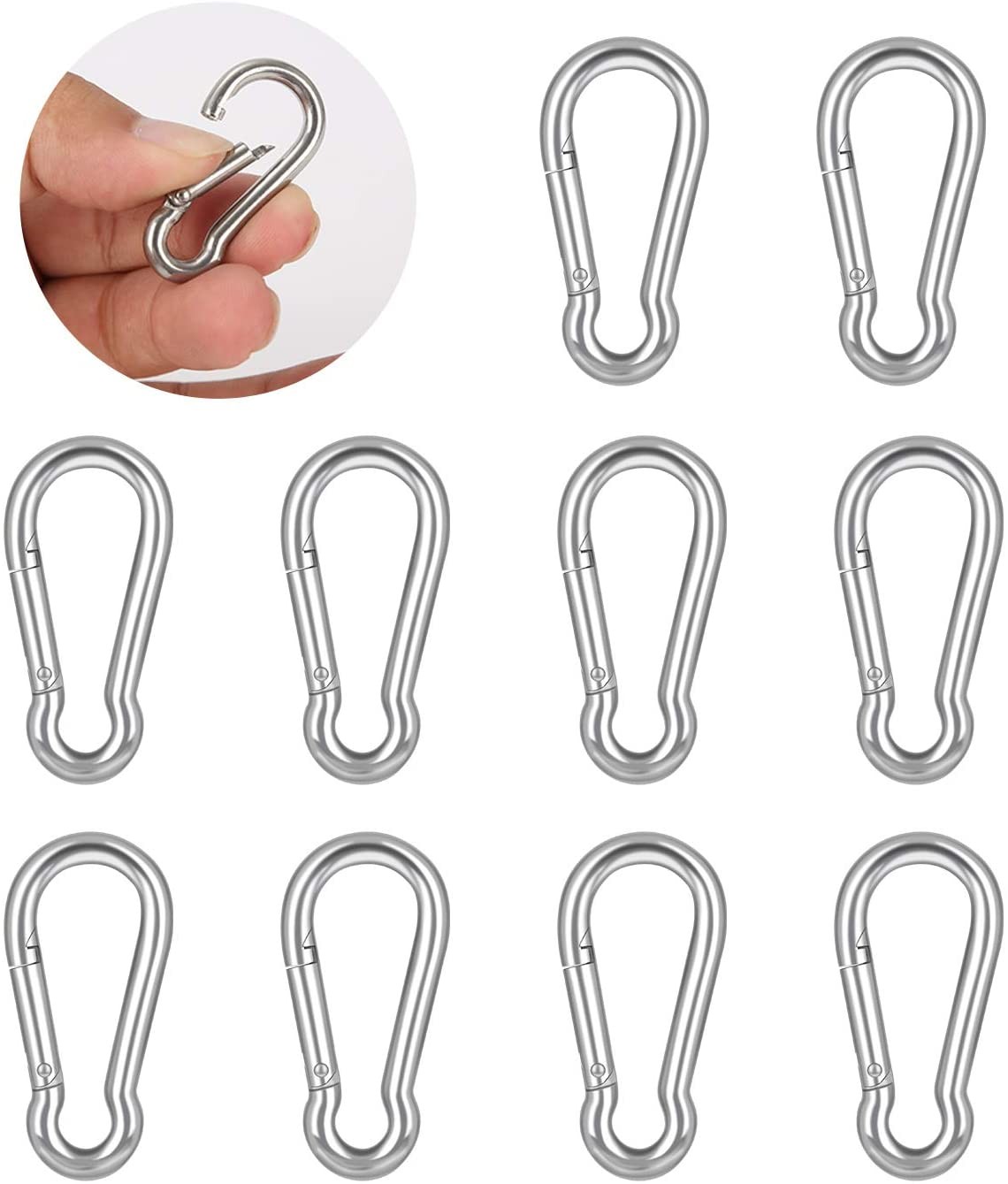 10 PCS Stainless Steel Carabiner Clip Spring-Snap Hook – Lotsun M4 1.57 Inch Heavy Duty Carabiner Clips for Keys Swing Set Camping Fishing Hiking Traveling