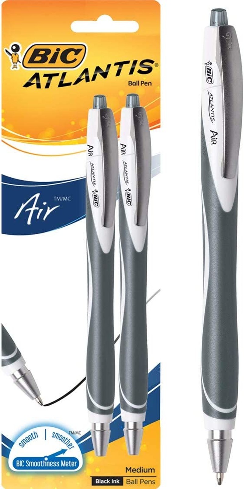 BIC Atlantis Air Retractable Ball Pen Medium Point (1.2 Mm) – Black, Pack of 2 Ballpoint Pens