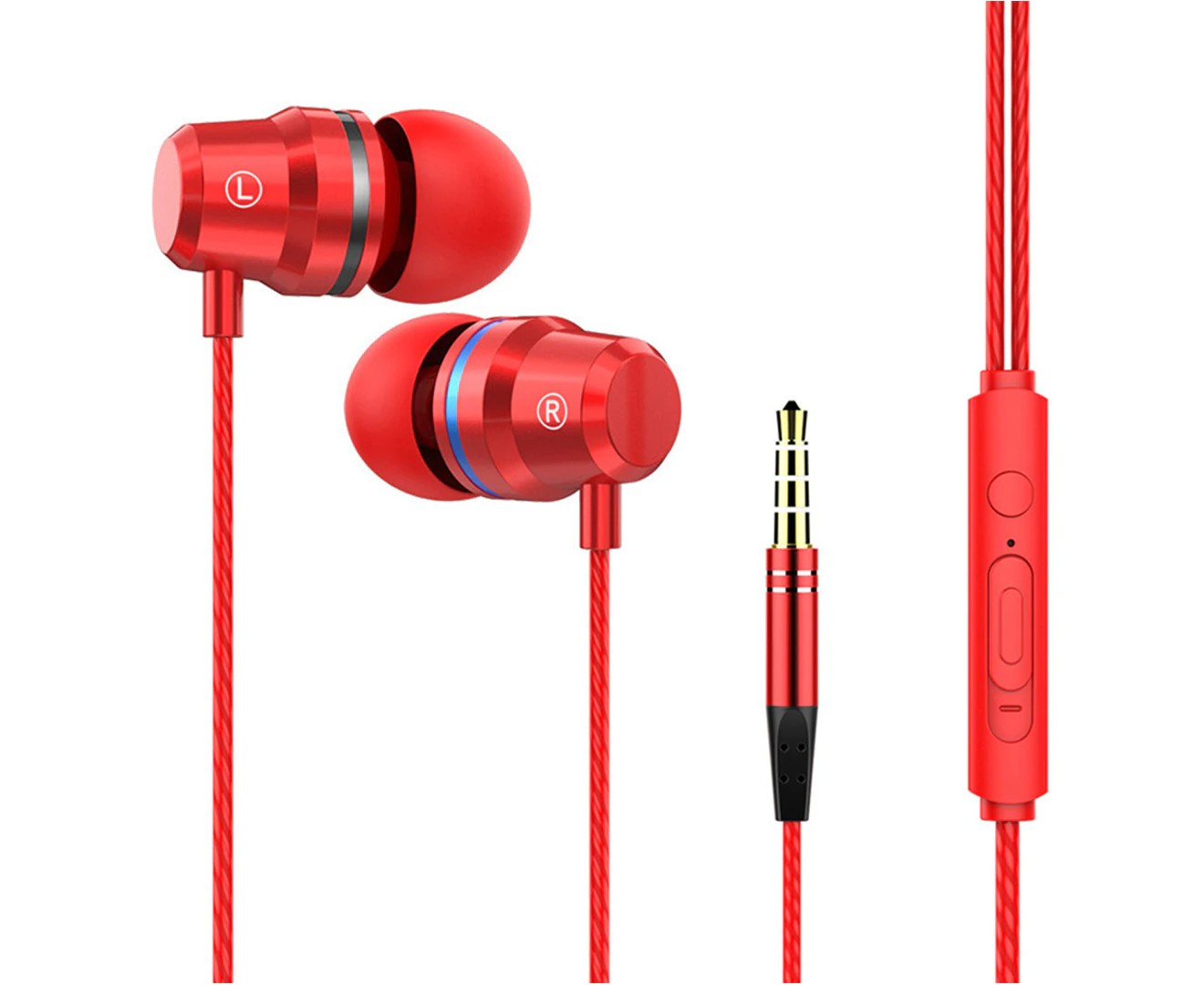 3.5Mm Wired In-Ear Earphone Heavy Bass Stereo Volume Control Headphone with Mic Red