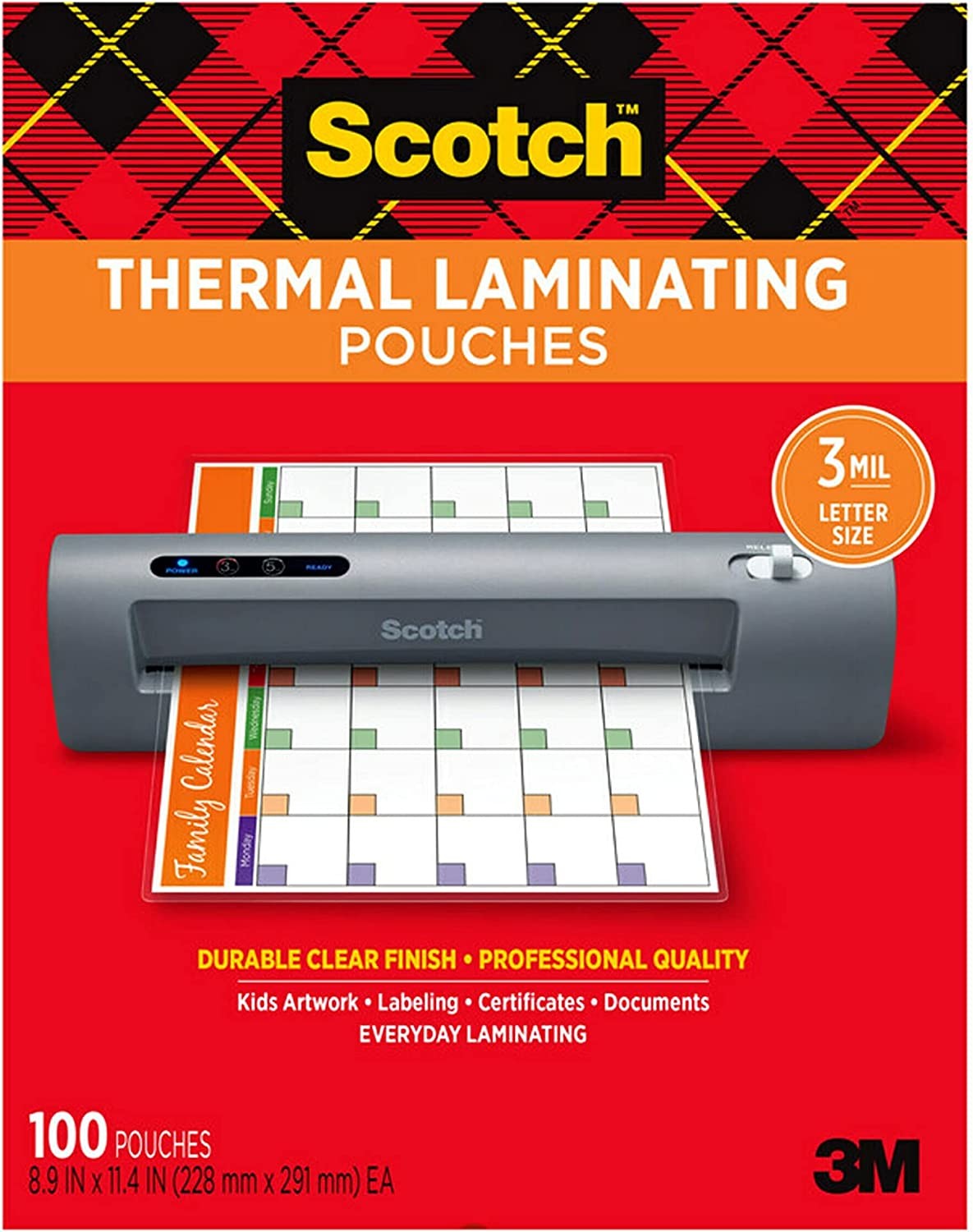 Scotch Thermal Laminating Pouches, 8.9 X 11.4-Inches, 3 Mil Thick, 100-Pack (TP3854-100)